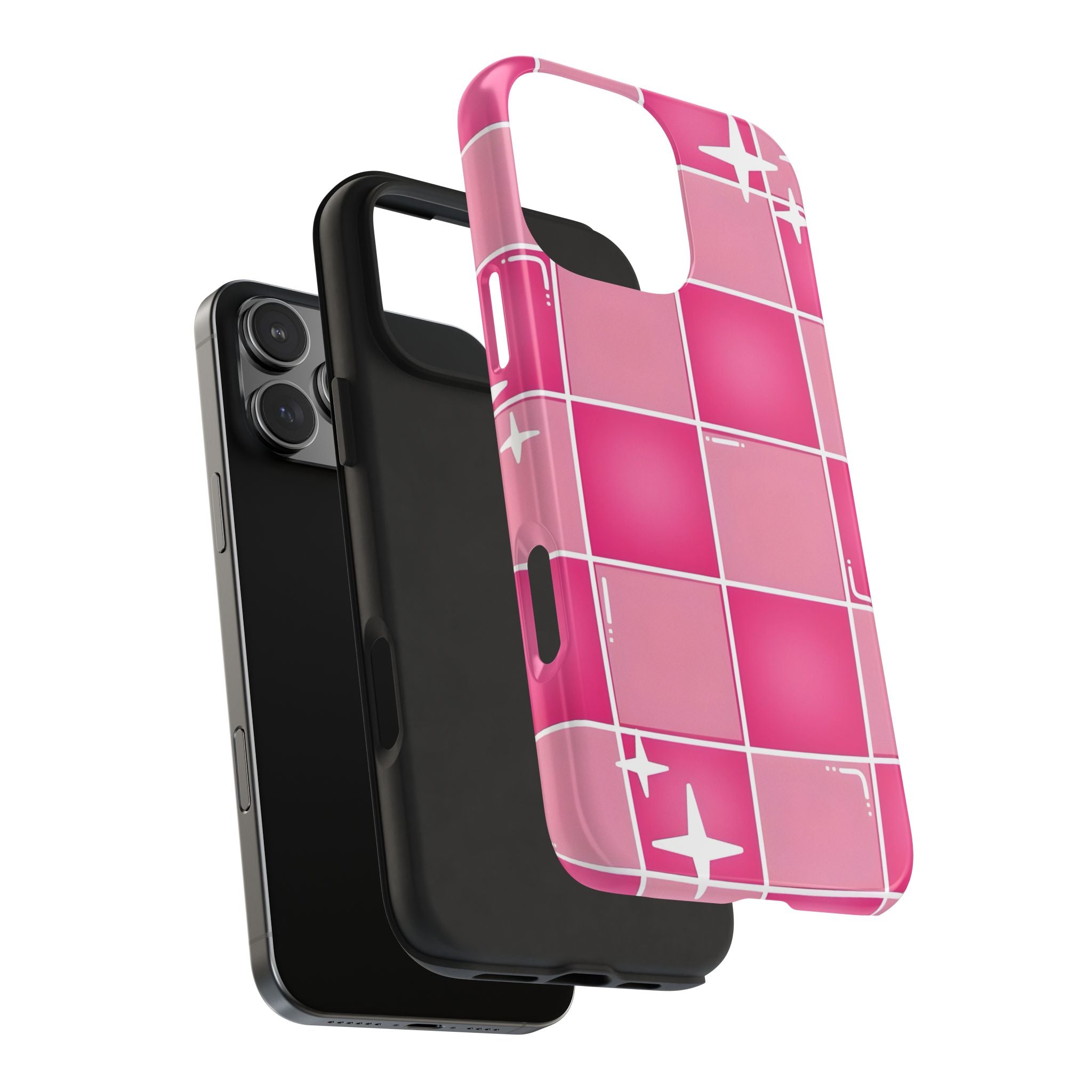 Pink Checkered Sparkle Tough Phone Case for iPhone and Samsung Galaxy Series