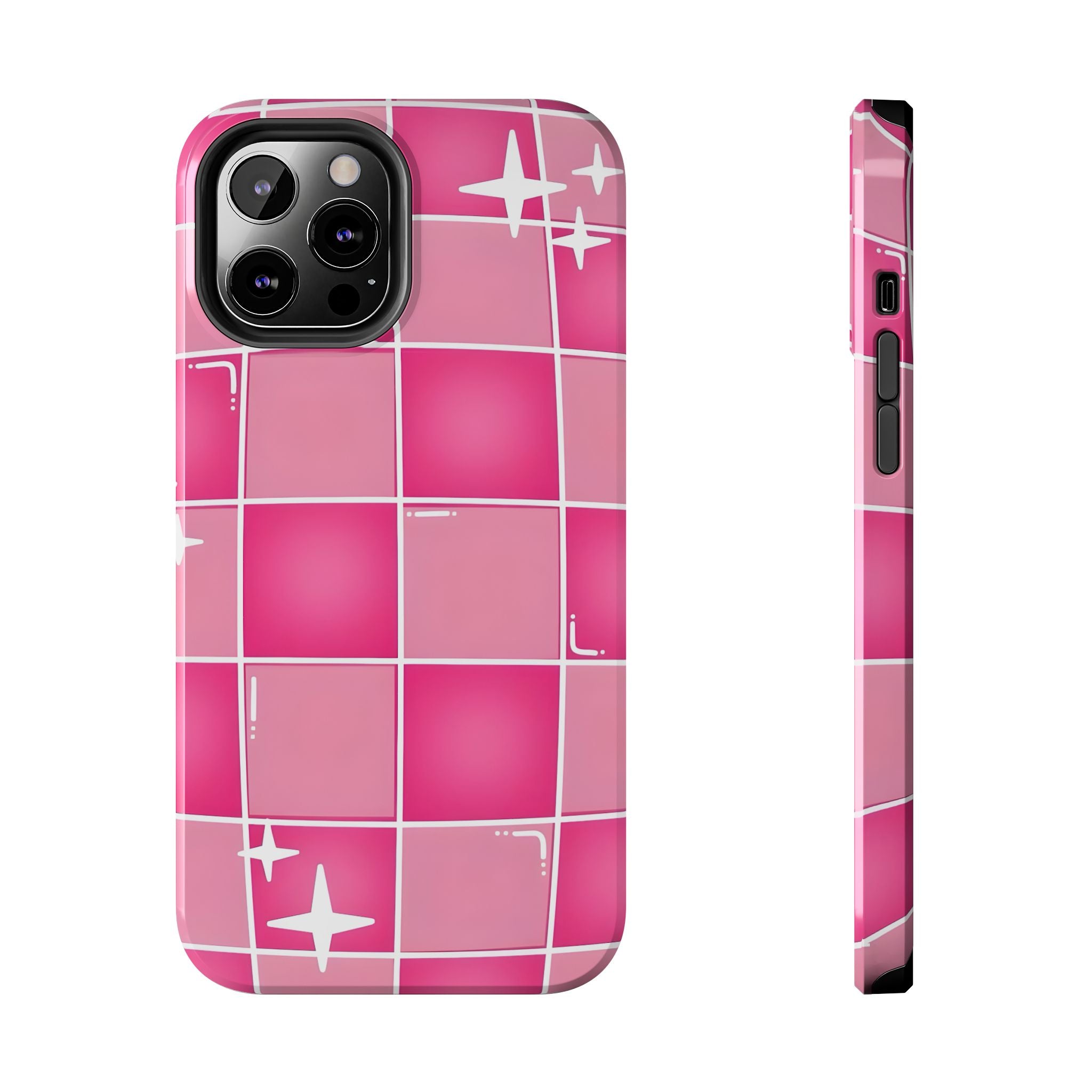 Pink Checkered Sparkle Tough Phone Case for iPhone and Samsung Galaxy Series