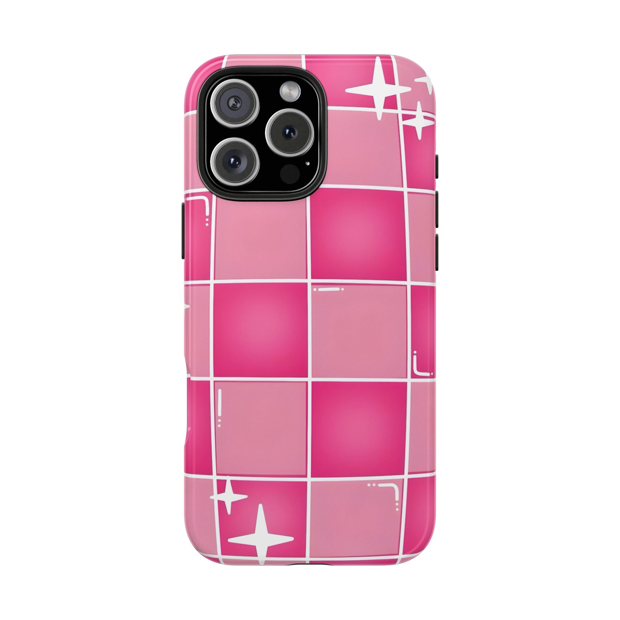 Pink Checkered Sparkle Tough Phone Case for iPhone and Samsung Galaxy Series
