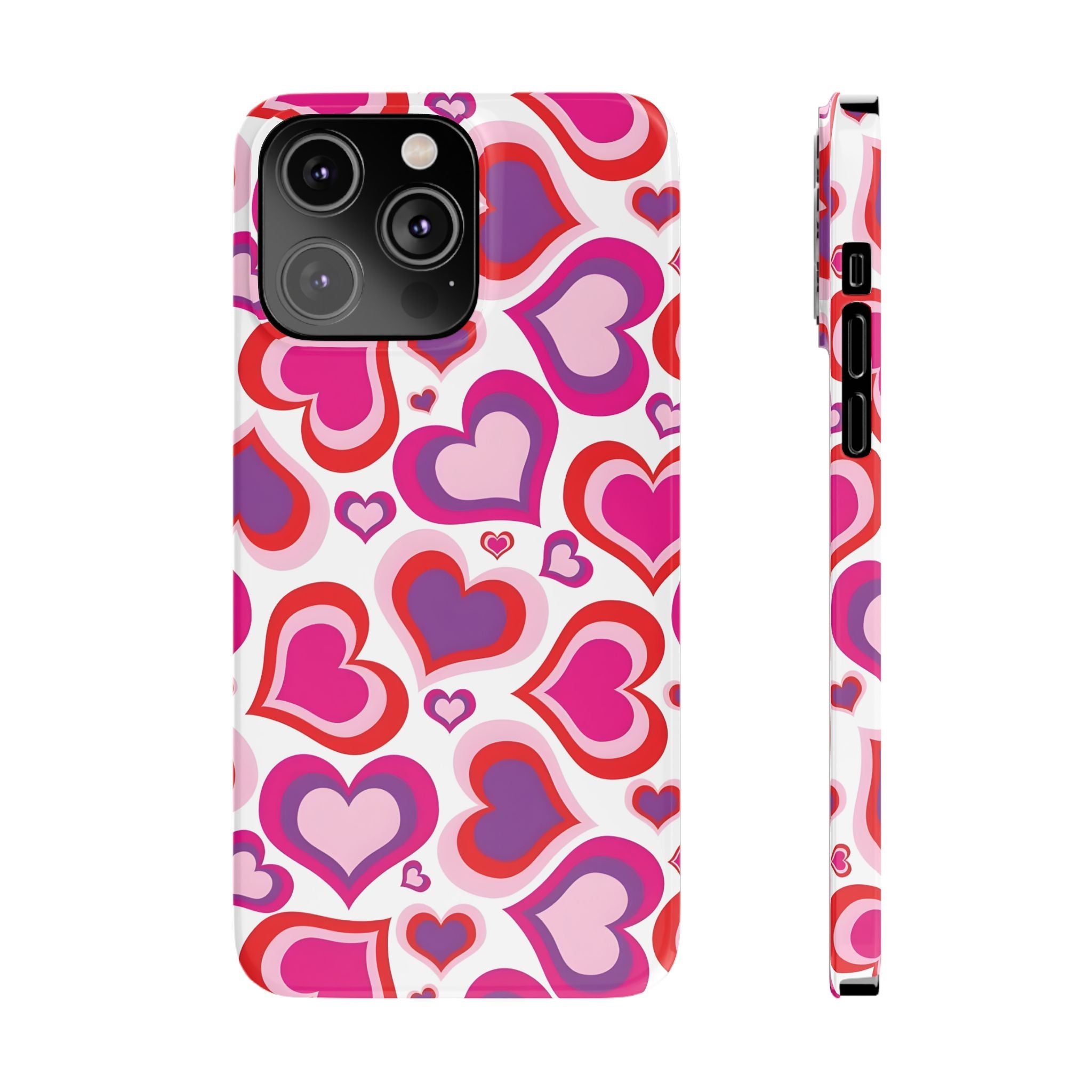 Pink Red Heart Pattern Slim Phone Case for iPhone