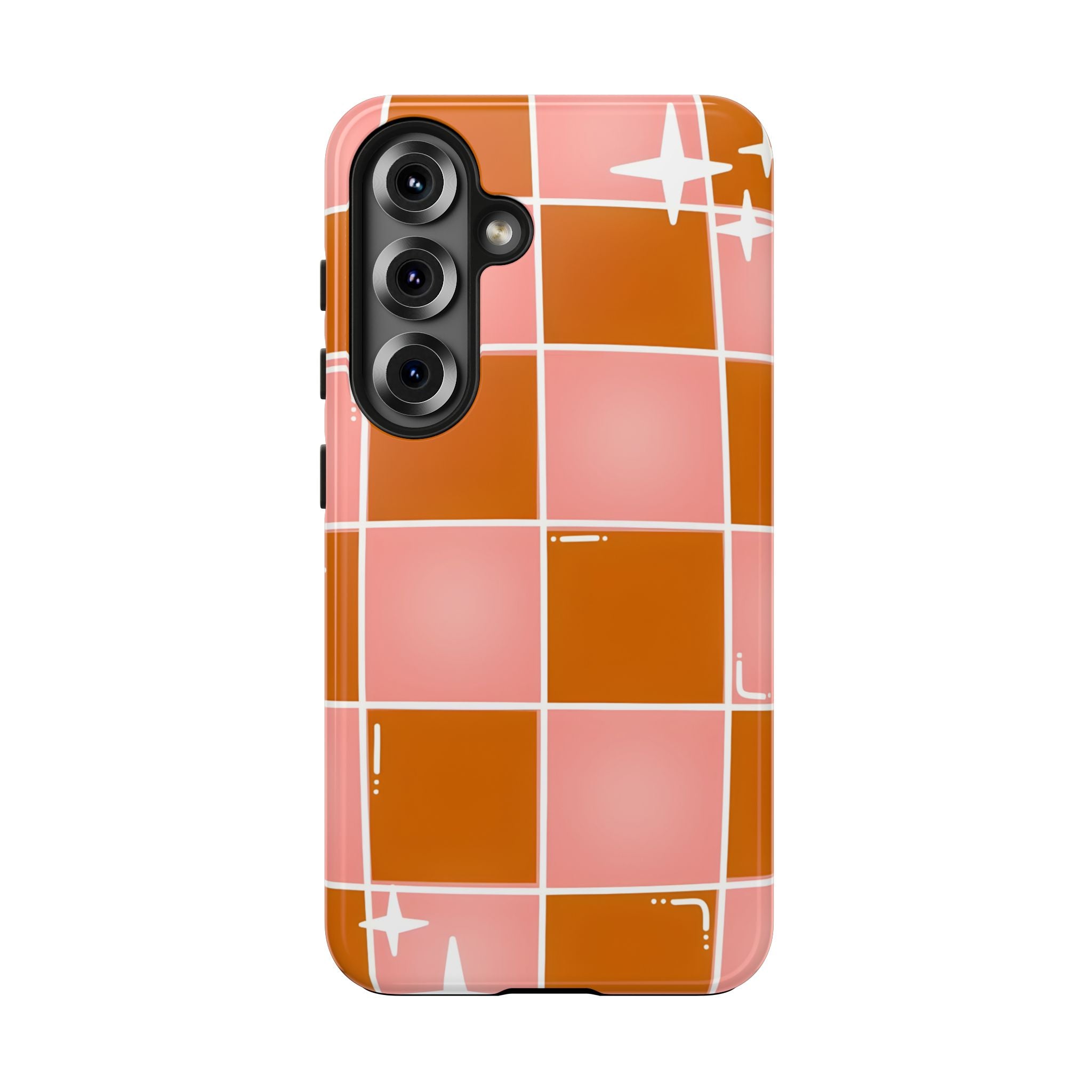 Pink & Terracotta Checkered Tough Phone Case for iPhone and Samsung Galaxy Series