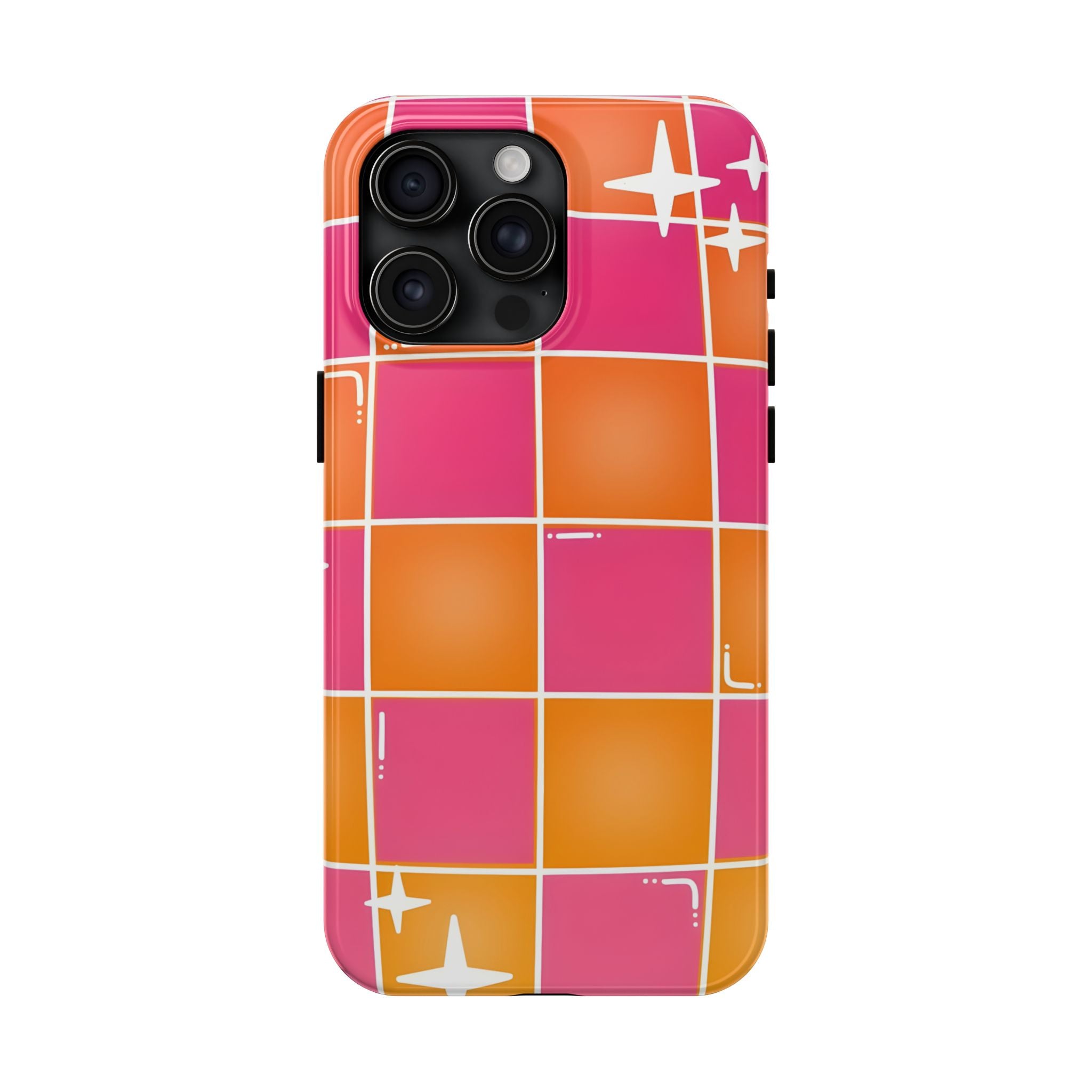 Pink & Orange Grid Tough Phone Case for iPhone and Samsung Galaxy Series