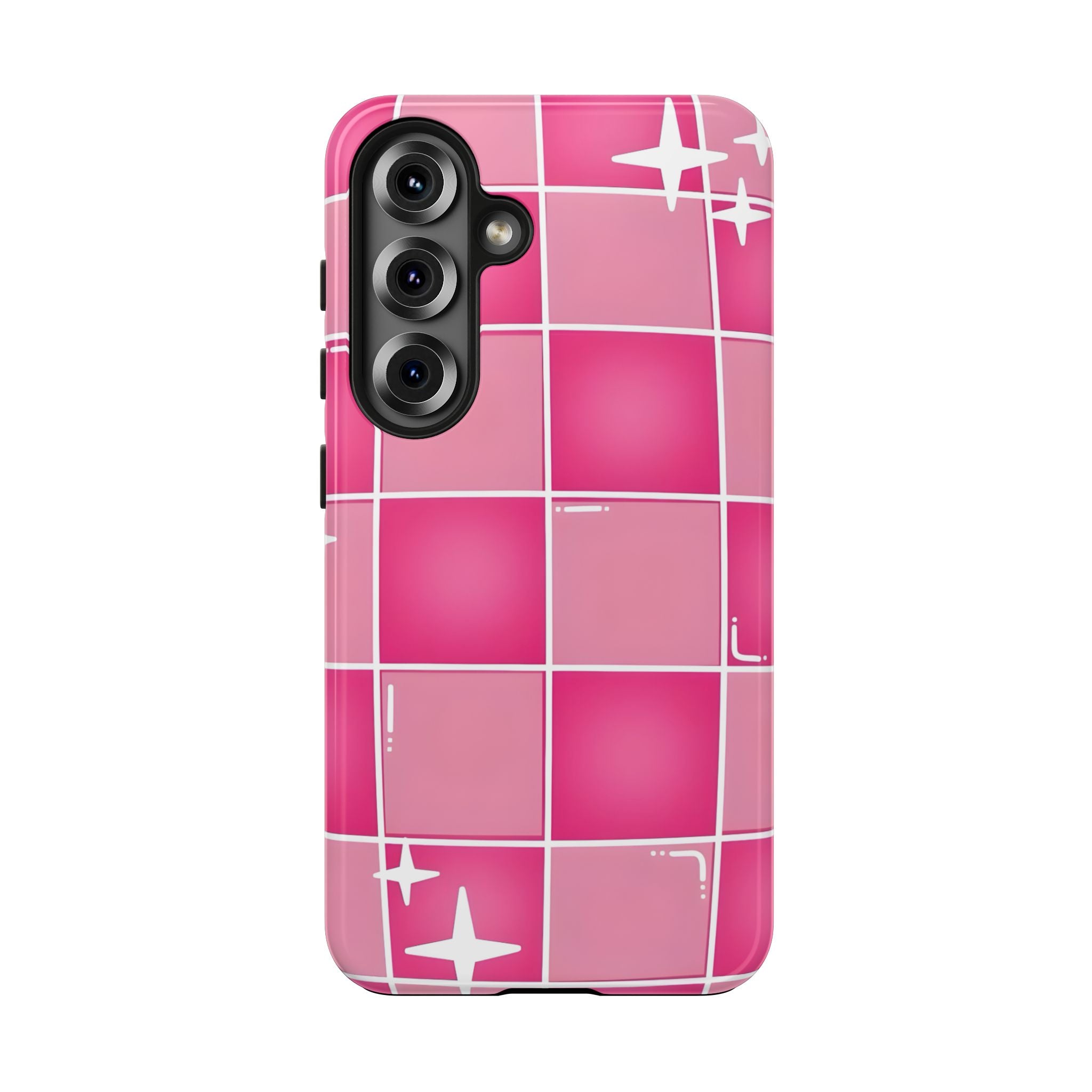 Pink Checkered Sparkle Tough Phone Case for iPhone and Samsung Galaxy Series