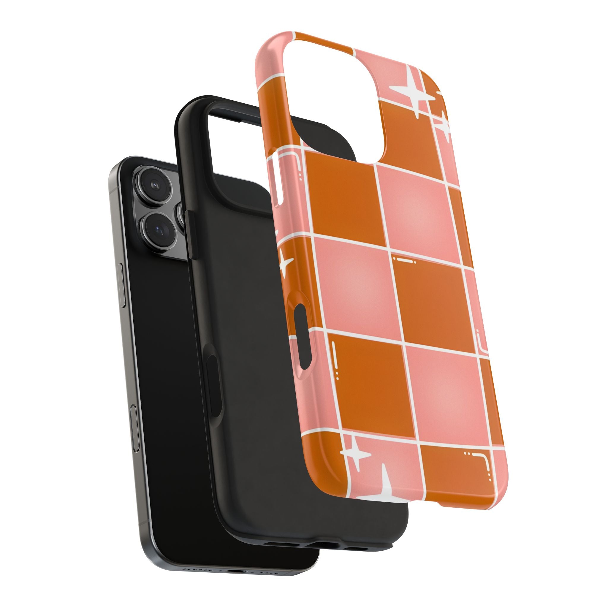 Pink & Terracotta Checkered Tough Phone Case for iPhone and Samsung Galaxy Series