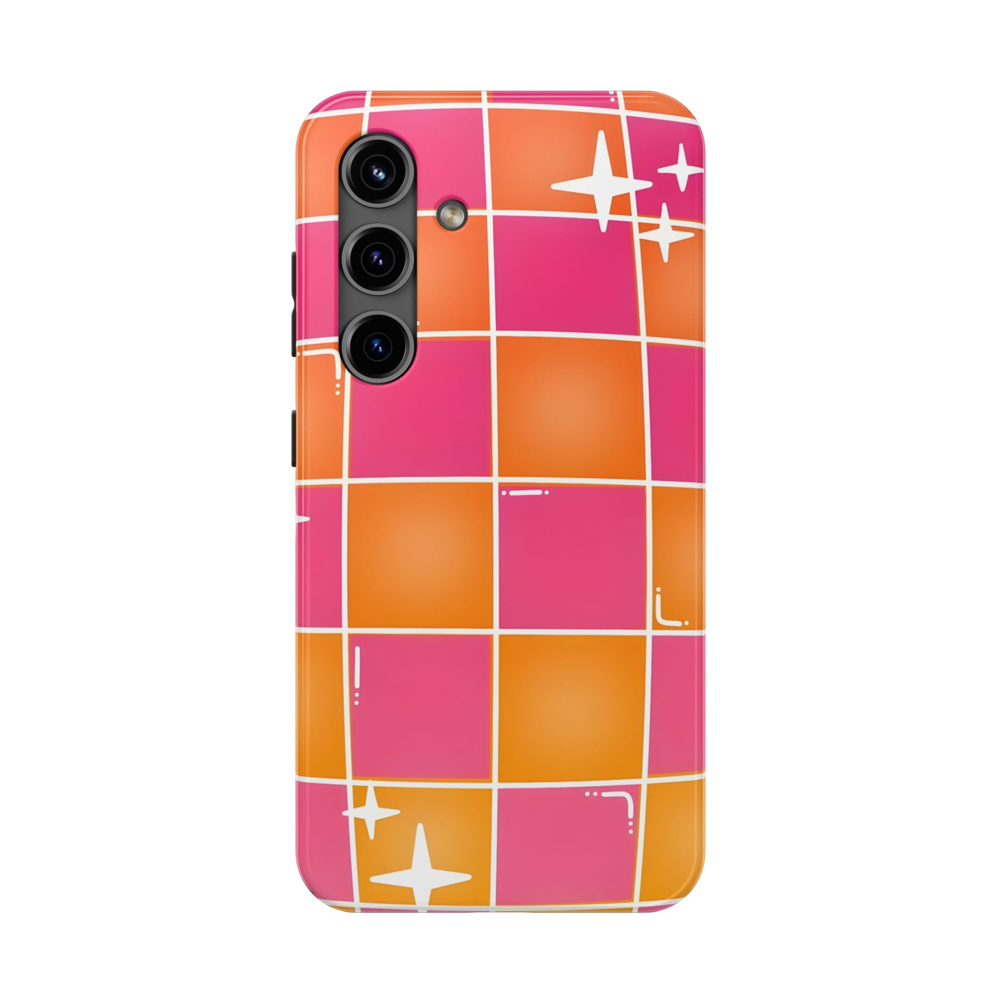 Pink & Orange Grid Tough Phone Case for iPhone and Samsung Galaxy Series