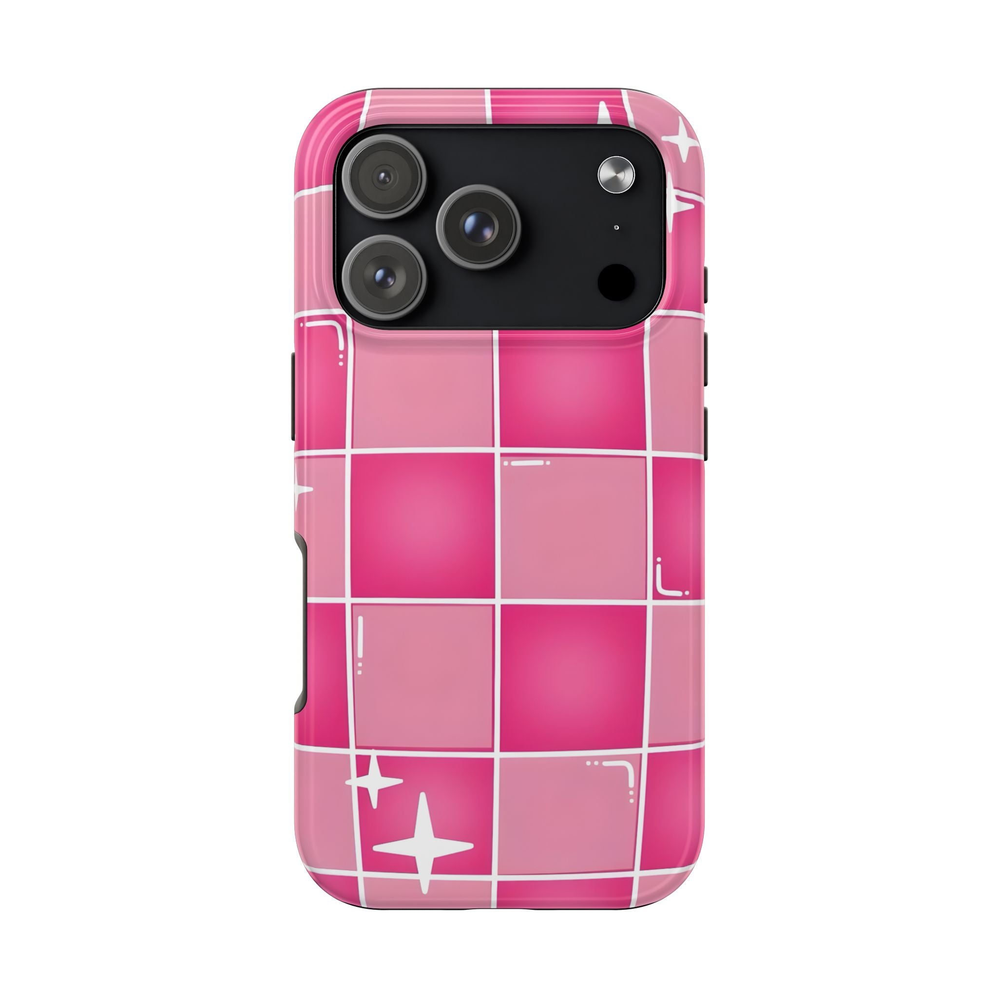Pink Checkered Sparkle Tough Phone Case for iPhone and Samsung Galaxy Series