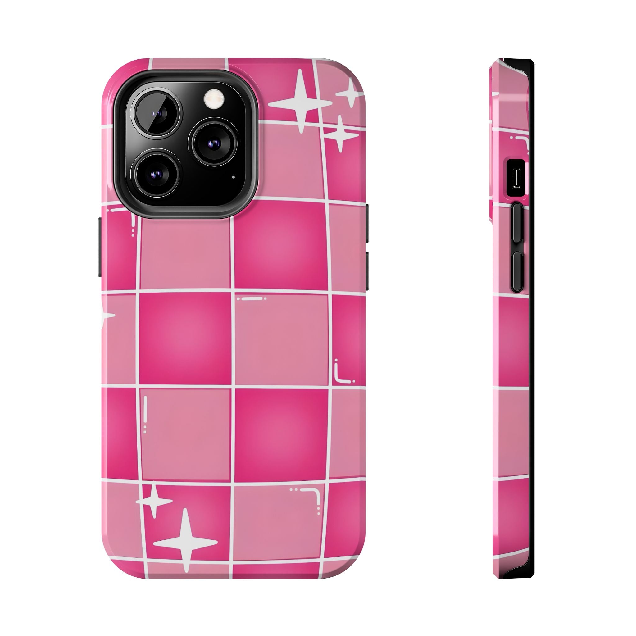 Pink Checkered Sparkle Tough Phone Case for iPhone and Samsung Galaxy Series
