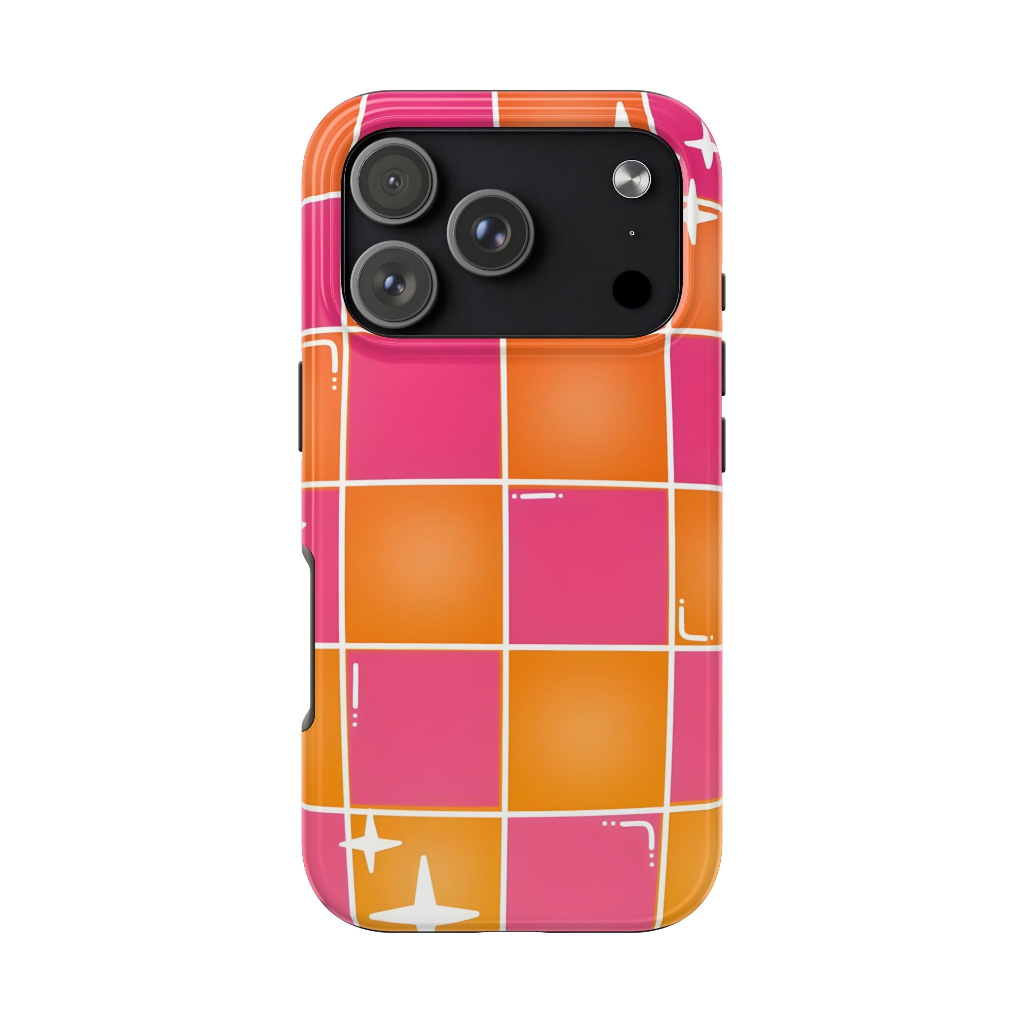 Pink & Orange Grid Tough Phone Case for iPhone and Samsung Galaxy Series