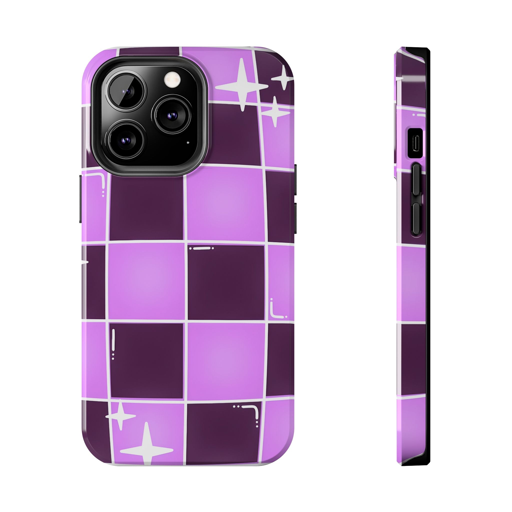 Purple Checkerboard Tough Phone Case for iPhone and Samsung Galaxy Series