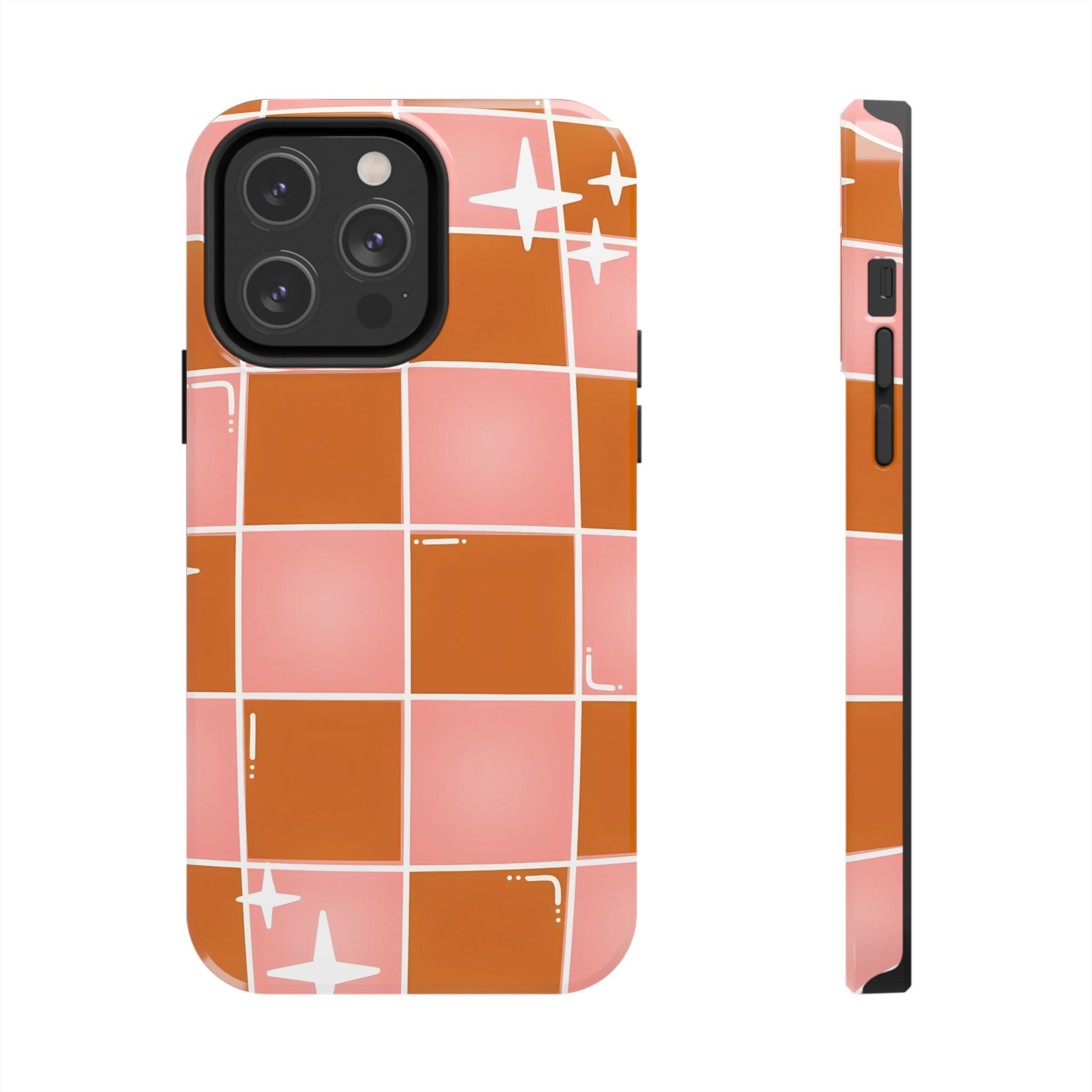 Pink & Terracotta Checkered Tough Phone Case for iPhone and Samsung Galaxy Series