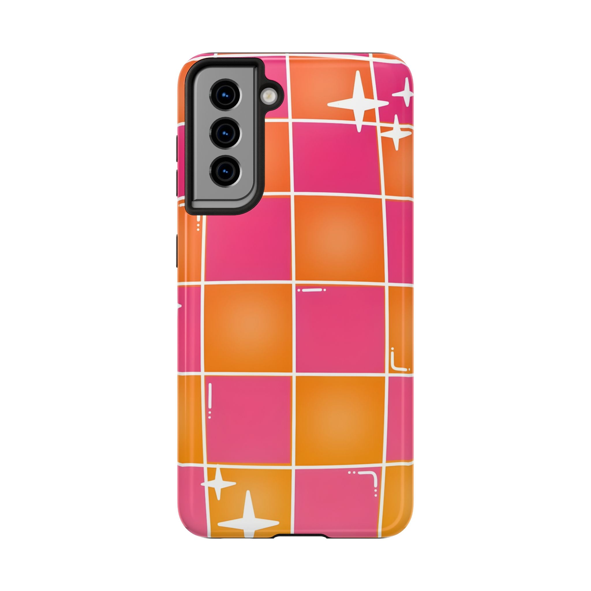 Pink & Orange Grid Tough Phone Case for iPhone and Samsung Galaxy Series