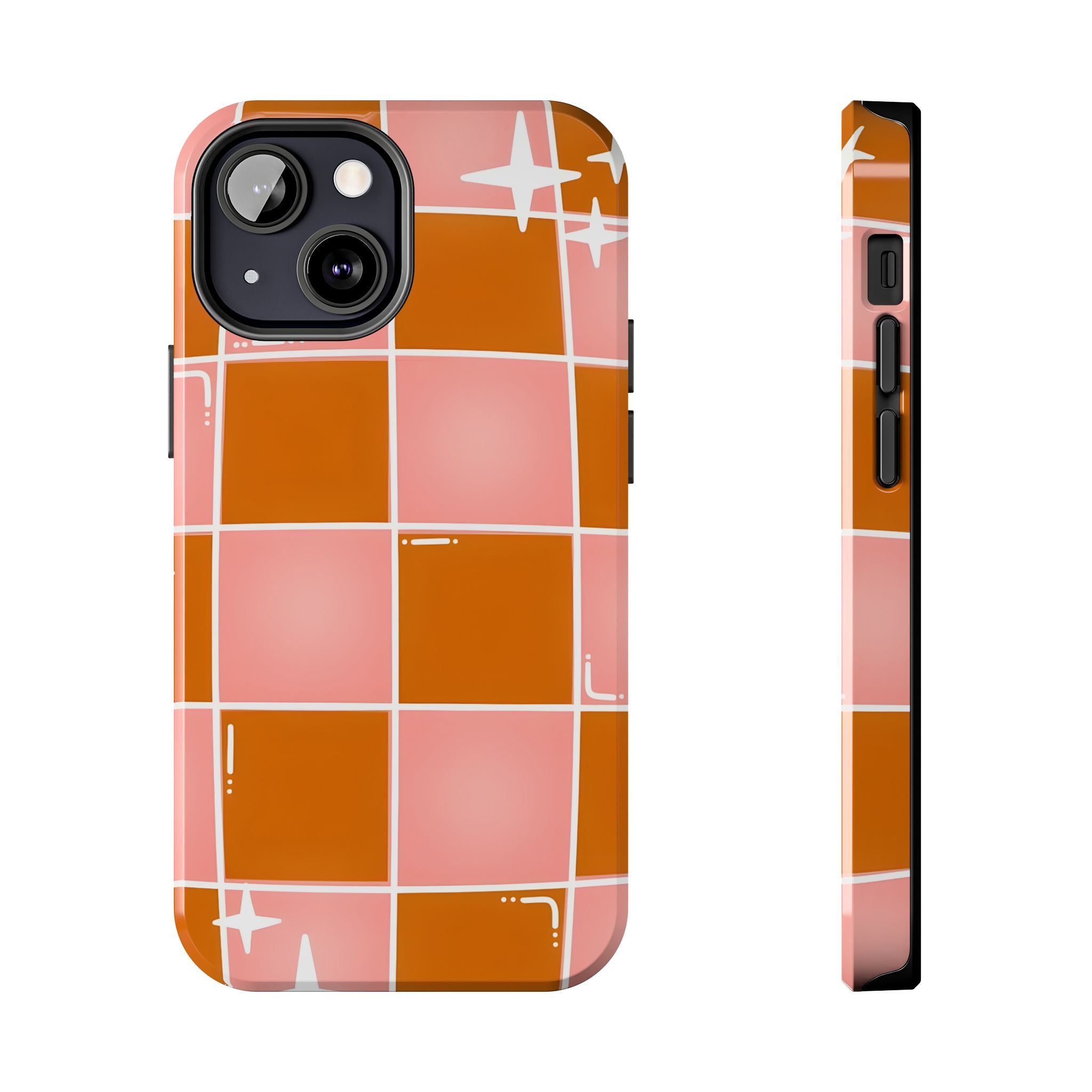 Pink & Terracotta Checkered Tough Phone Case for iPhone and Samsung Galaxy Series