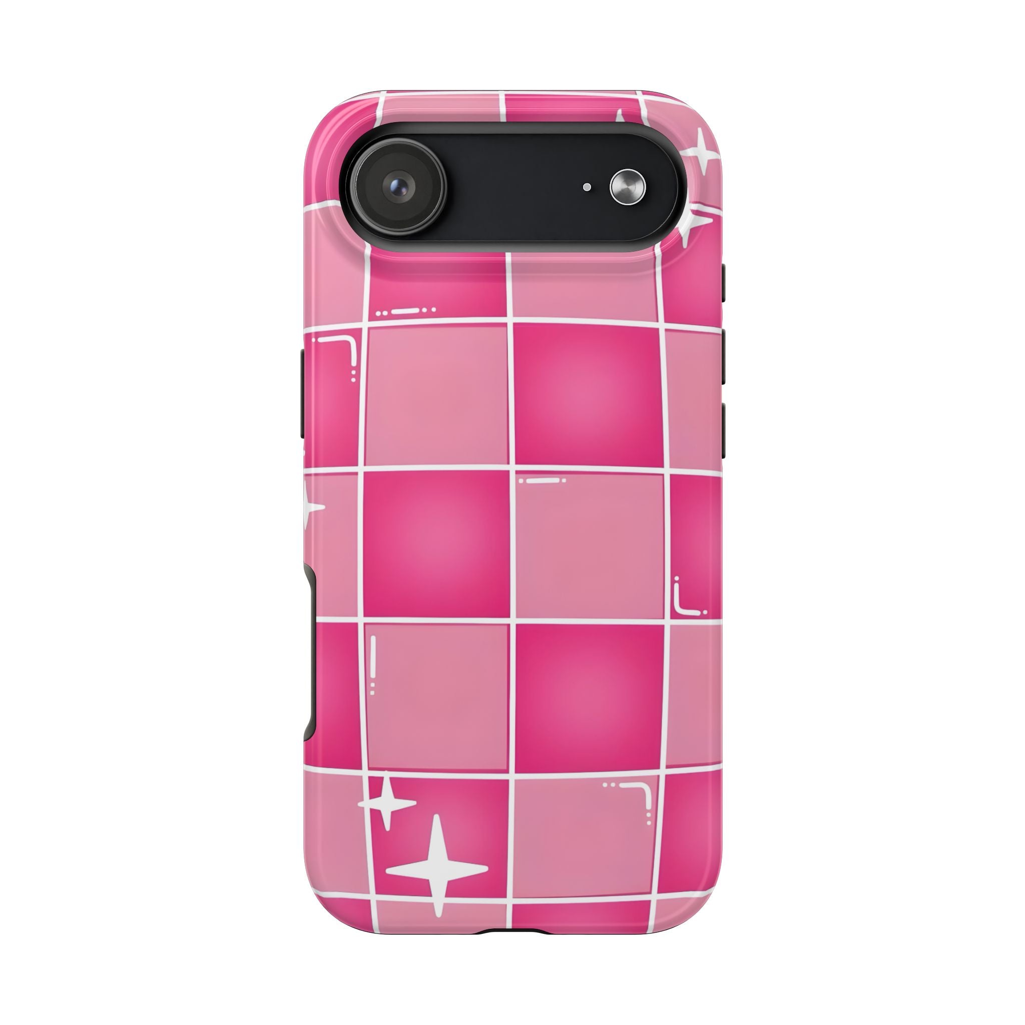 Pink Checkered Sparkle Tough Phone Case for iPhone and Samsung Galaxy Series