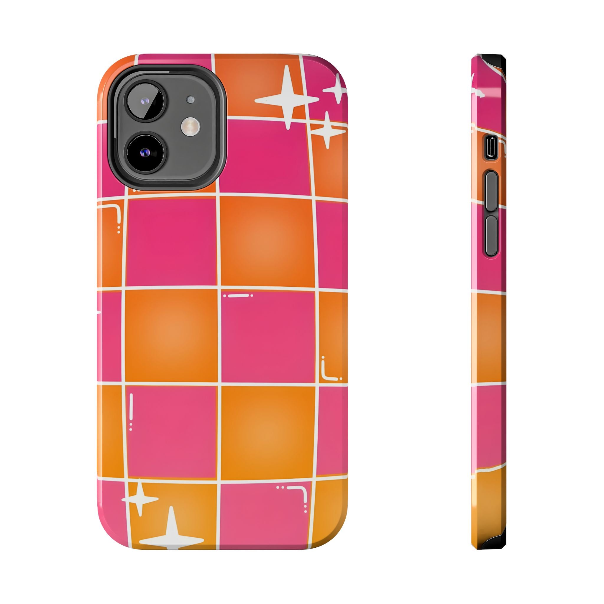 Pink & Orange Grid Tough Phone Case for iPhone and Samsung Galaxy Series