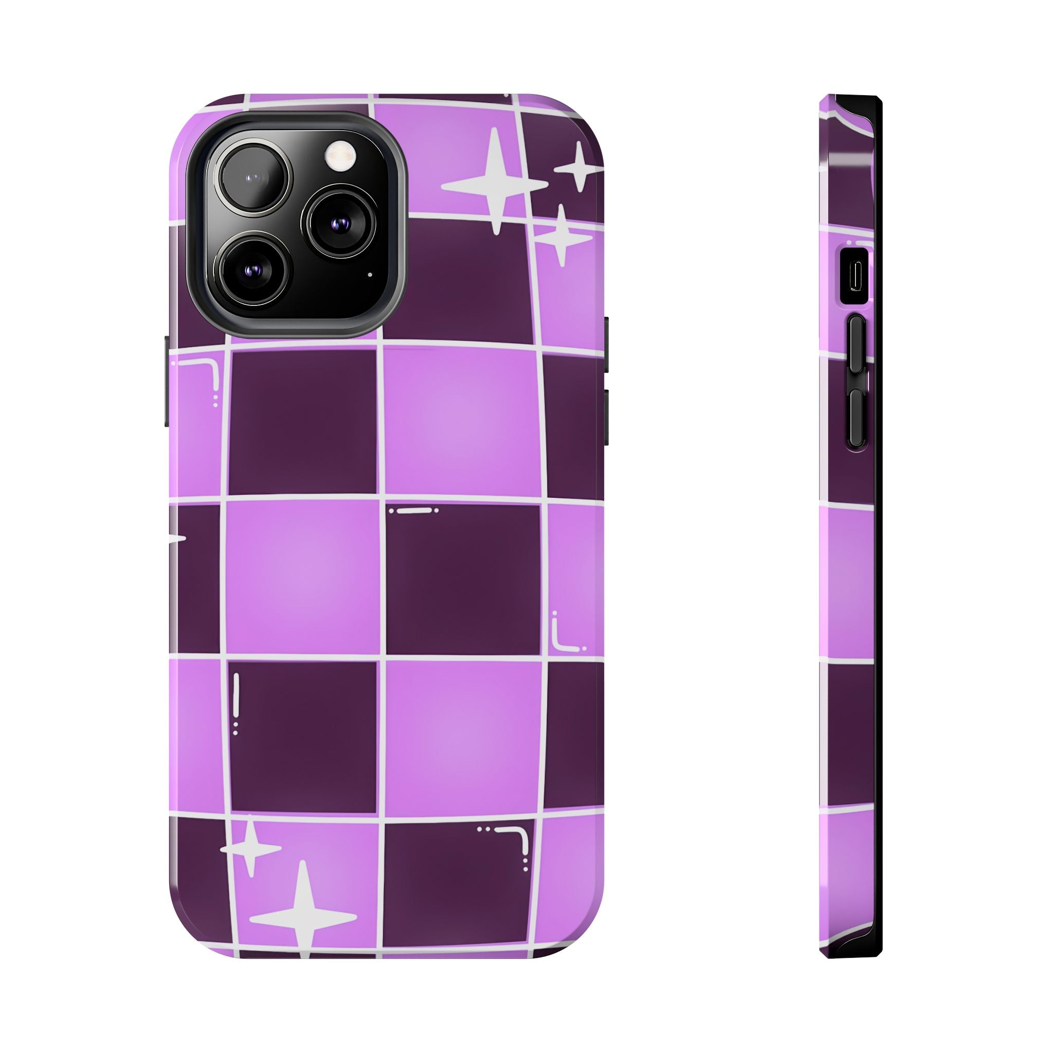 Purple Checkerboard Tough Phone Case for iPhone and Samsung Galaxy Series
