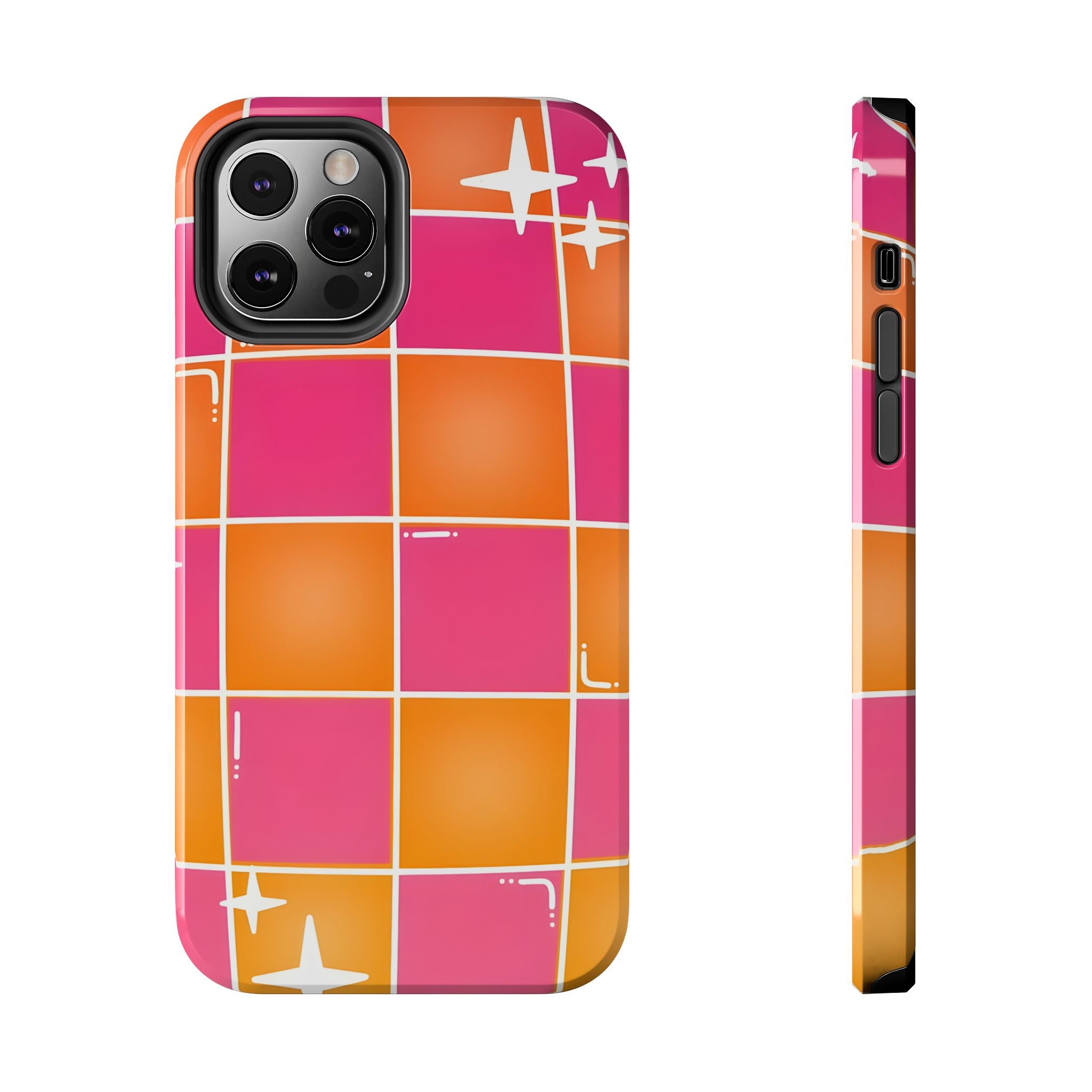 Pink & Orange Grid Tough Phone Case for iPhone and Samsung Galaxy Series