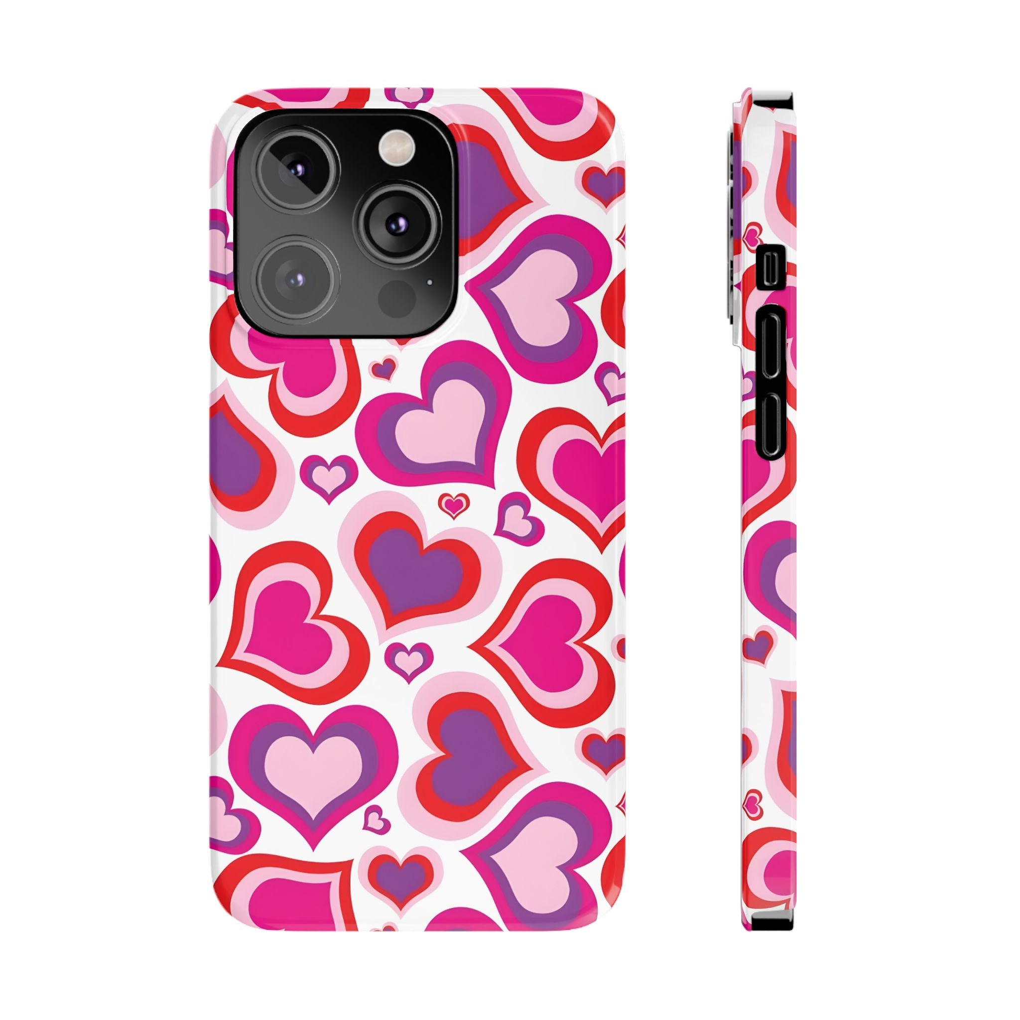 Pink Red Heart Pattern Slim Phone Case for iPhone