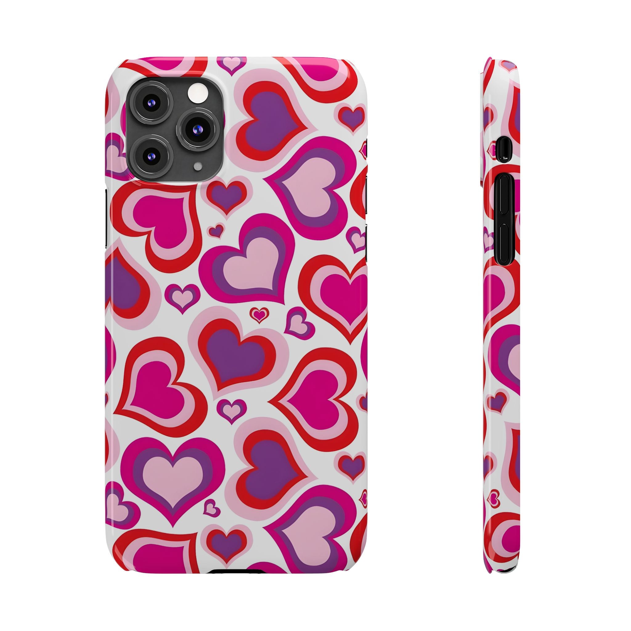 Pink Red Heart Pattern Slim Phone Case for iPhone