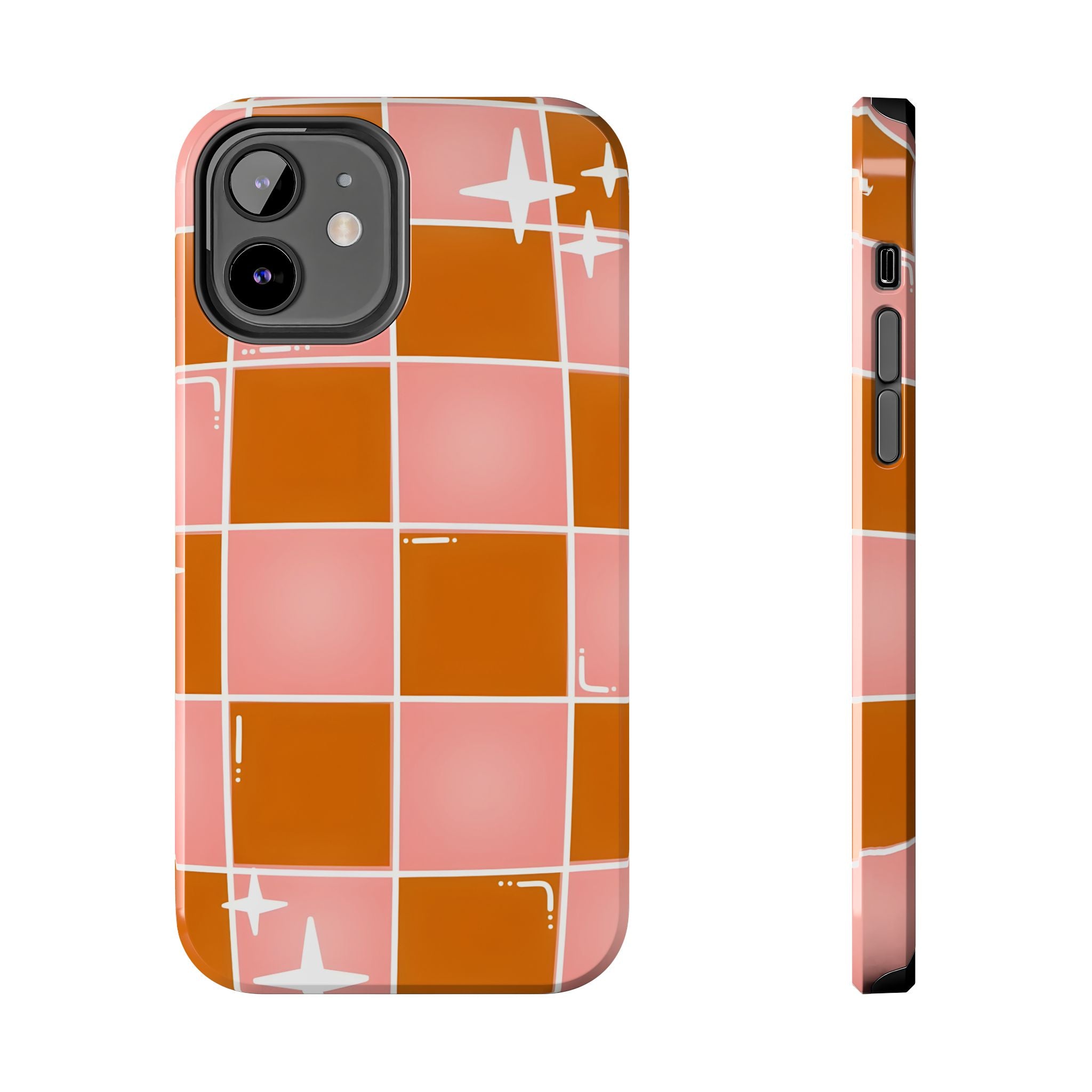 Pink & Terracotta Checkered Tough Phone Case for iPhone and Samsung Galaxy Series