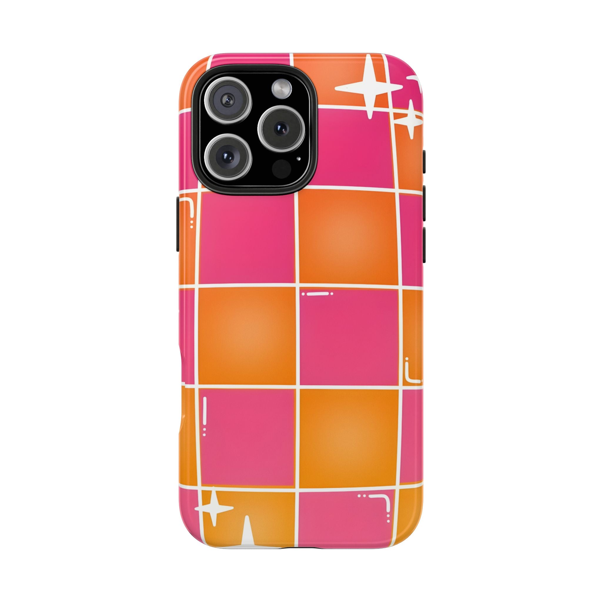 Pink & Orange Grid Tough Phone Case for iPhone and Samsung Galaxy Series