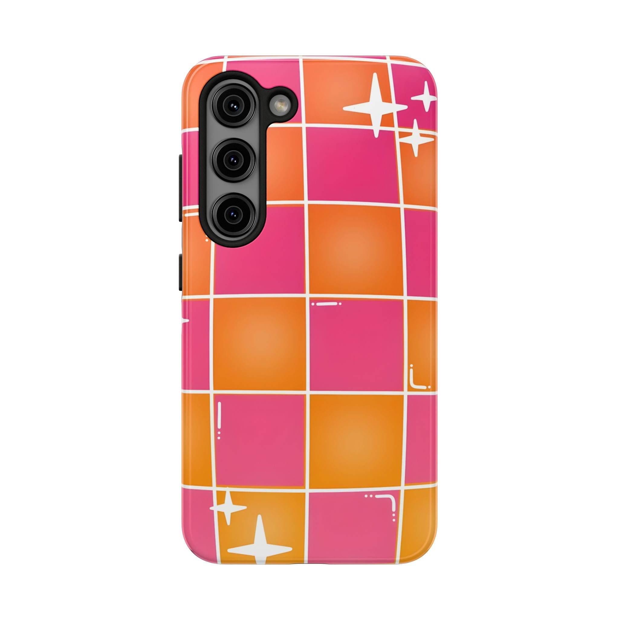 Pink & Orange Grid Tough Phone Case for iPhone and Samsung Galaxy Series
