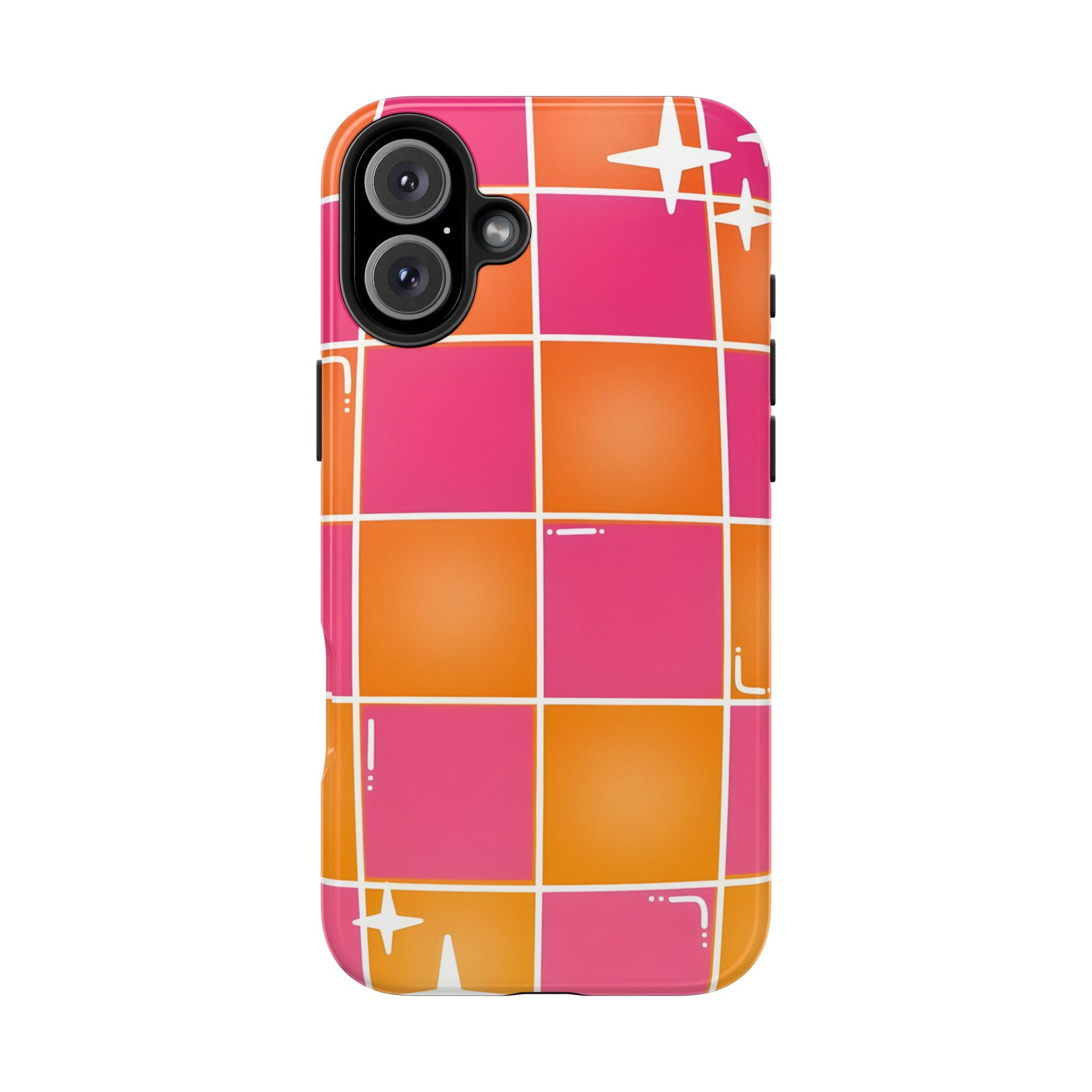 Pink & Orange Grid Tough Phone Case for iPhone and Samsung Galaxy Series