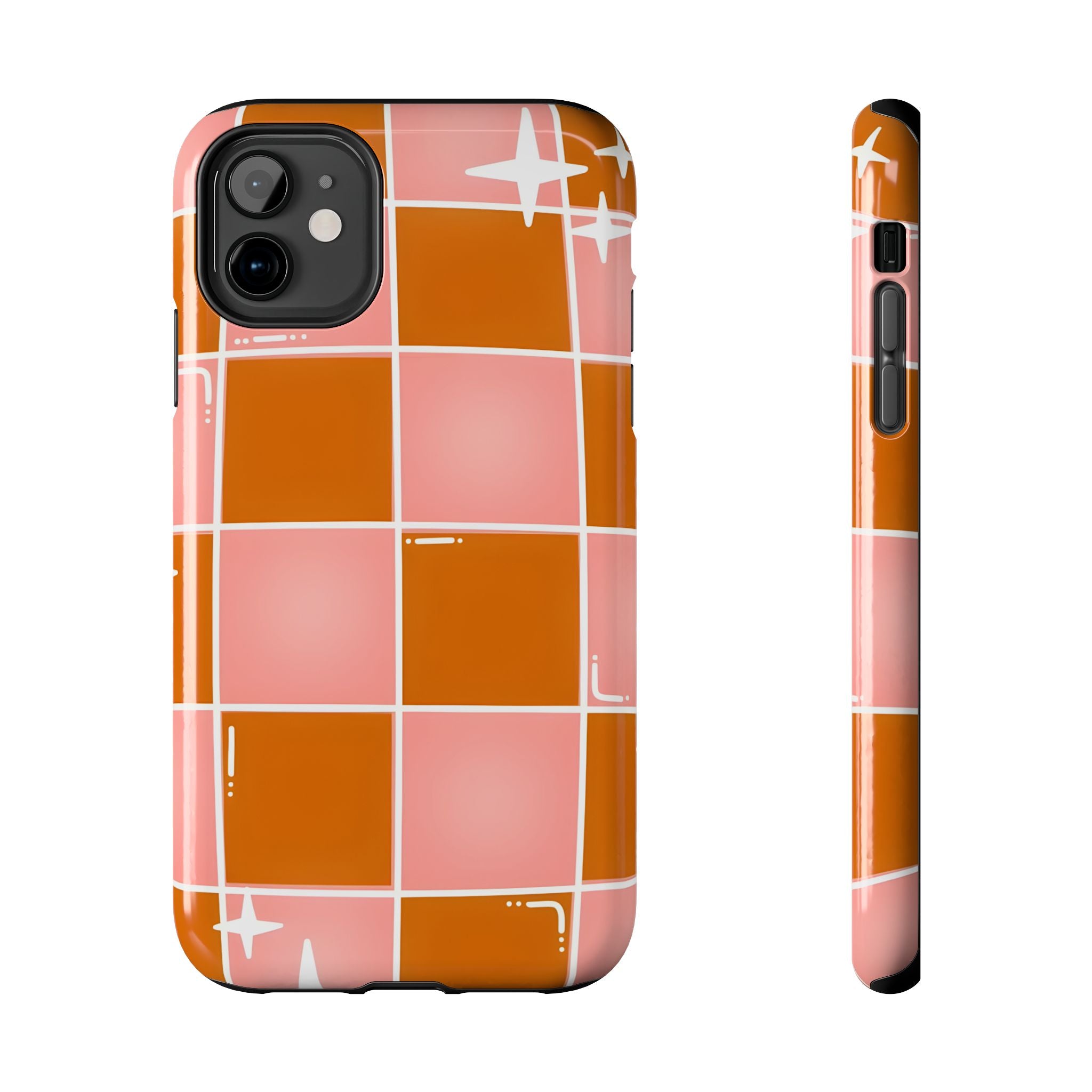 Pink & Terracotta Checkered Tough Phone Case for iPhone and Samsung Galaxy Series