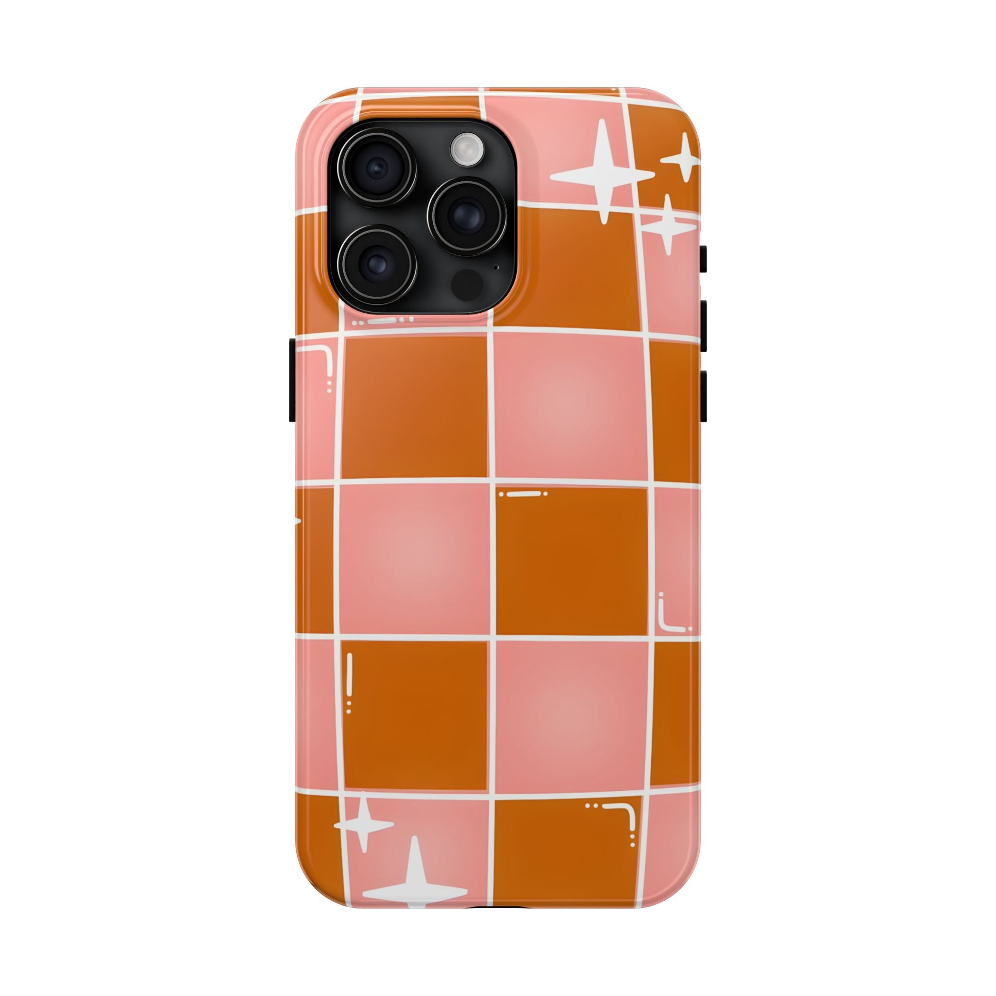 Pink & Terracotta Checkered Tough Phone Case for iPhone and Samsung Galaxy Series