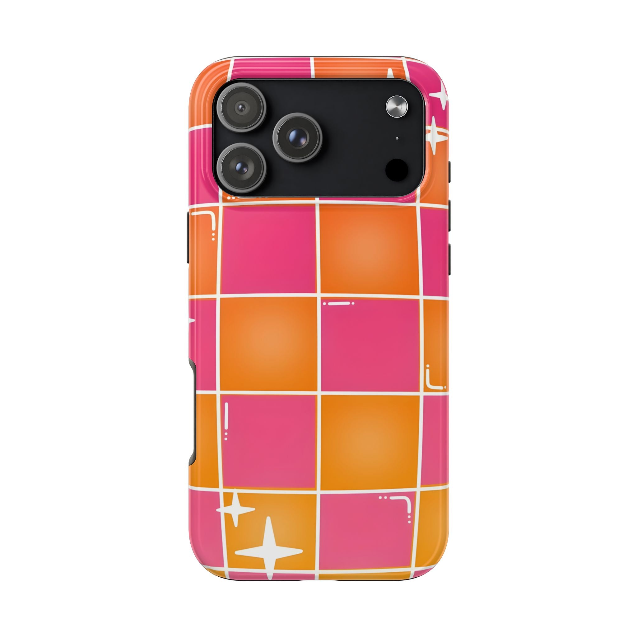 Pink & Orange Grid Tough Phone Case for iPhone and Samsung Galaxy Series