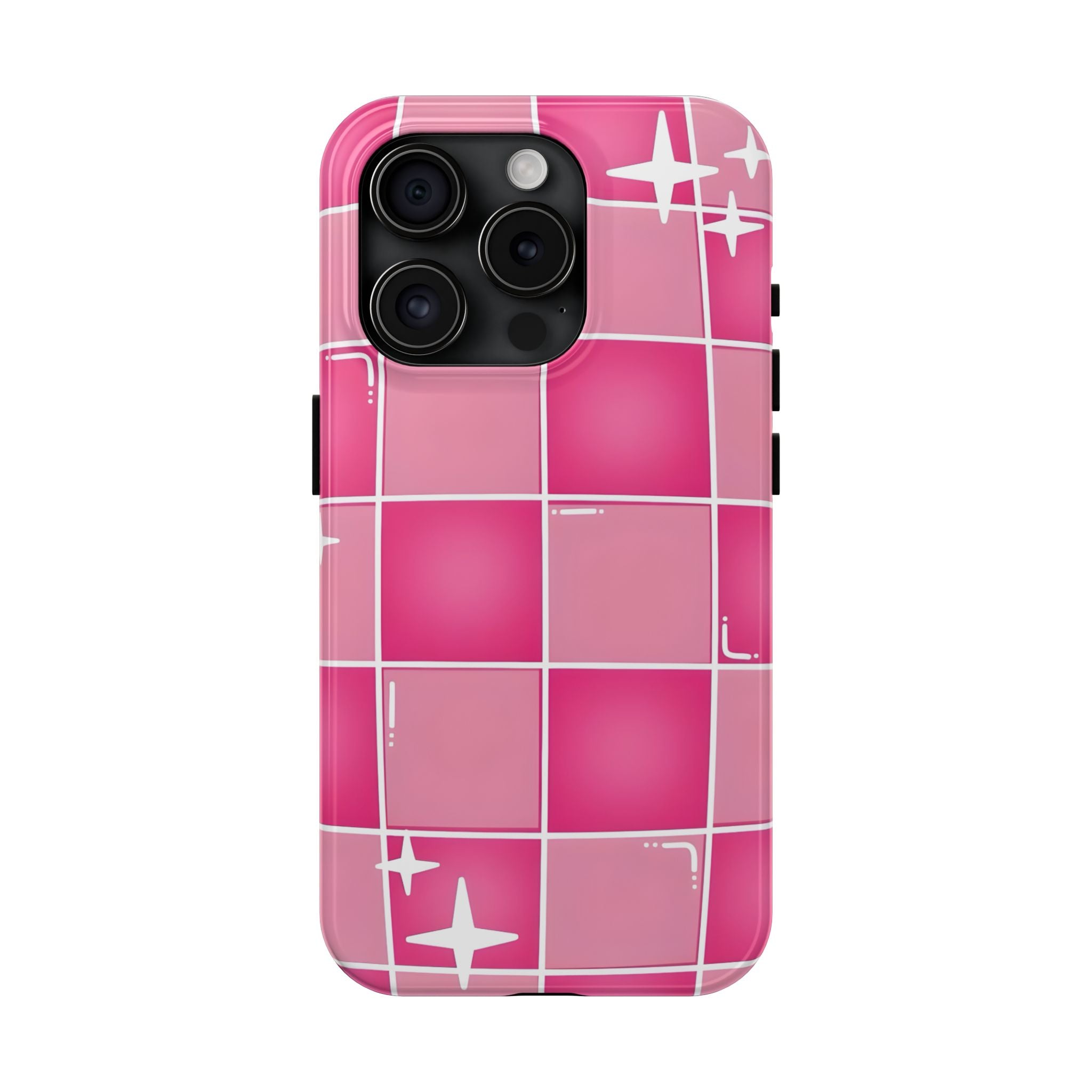 Pink Checkered Sparkle Tough Phone Case for iPhone and Samsung Galaxy Series