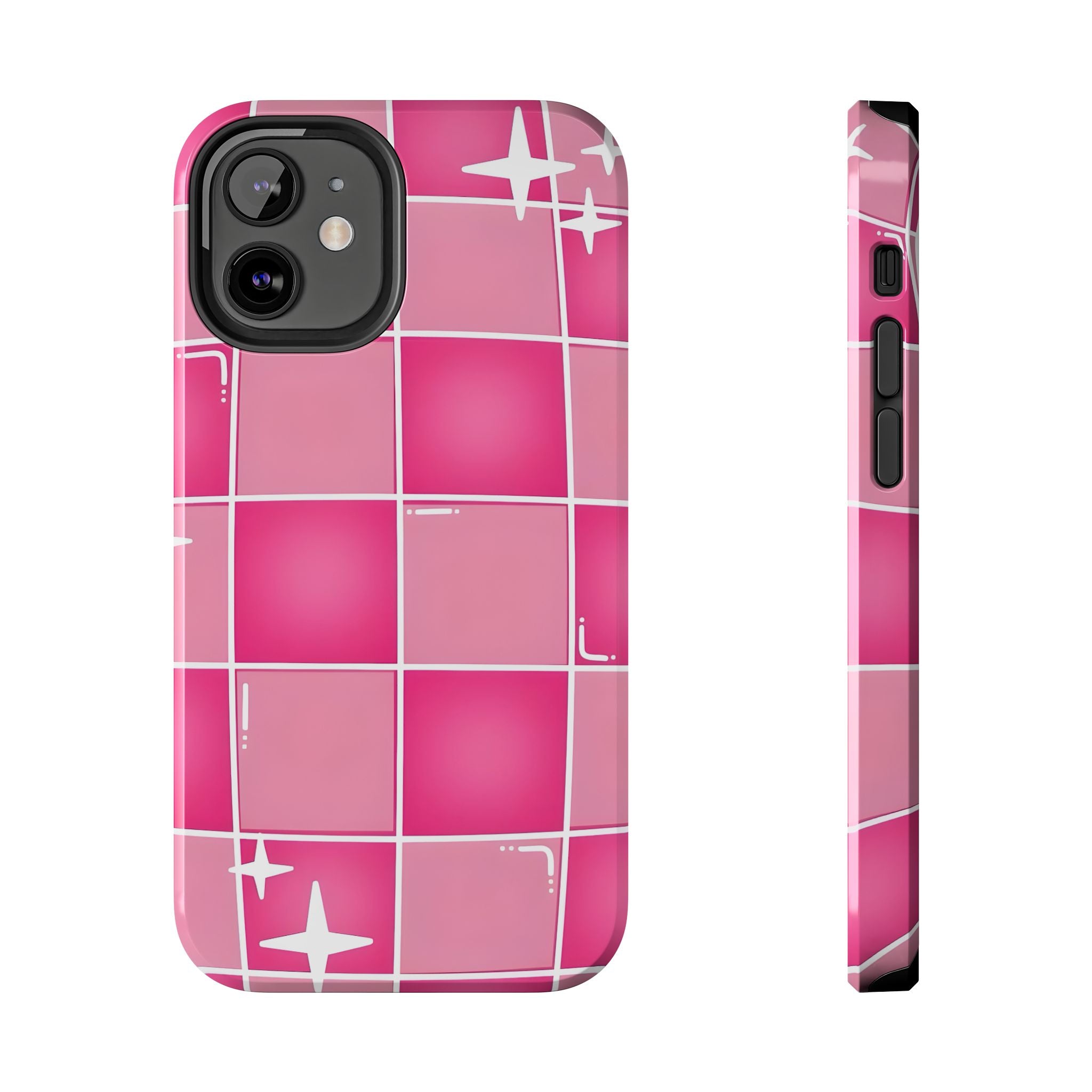 Pink Checkered Sparkle Tough Phone Case for iPhone and Samsung Galaxy Series