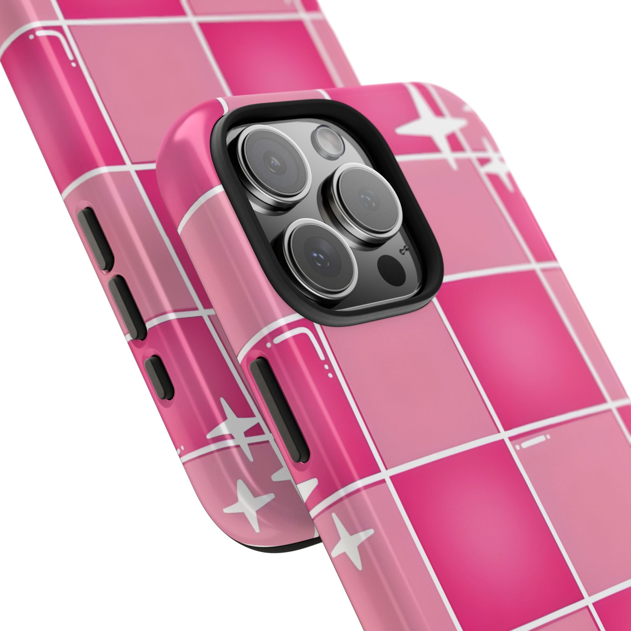 Pink Checkered Sparkle Tough Phone Case for iPhone and Samsung Galaxy Series