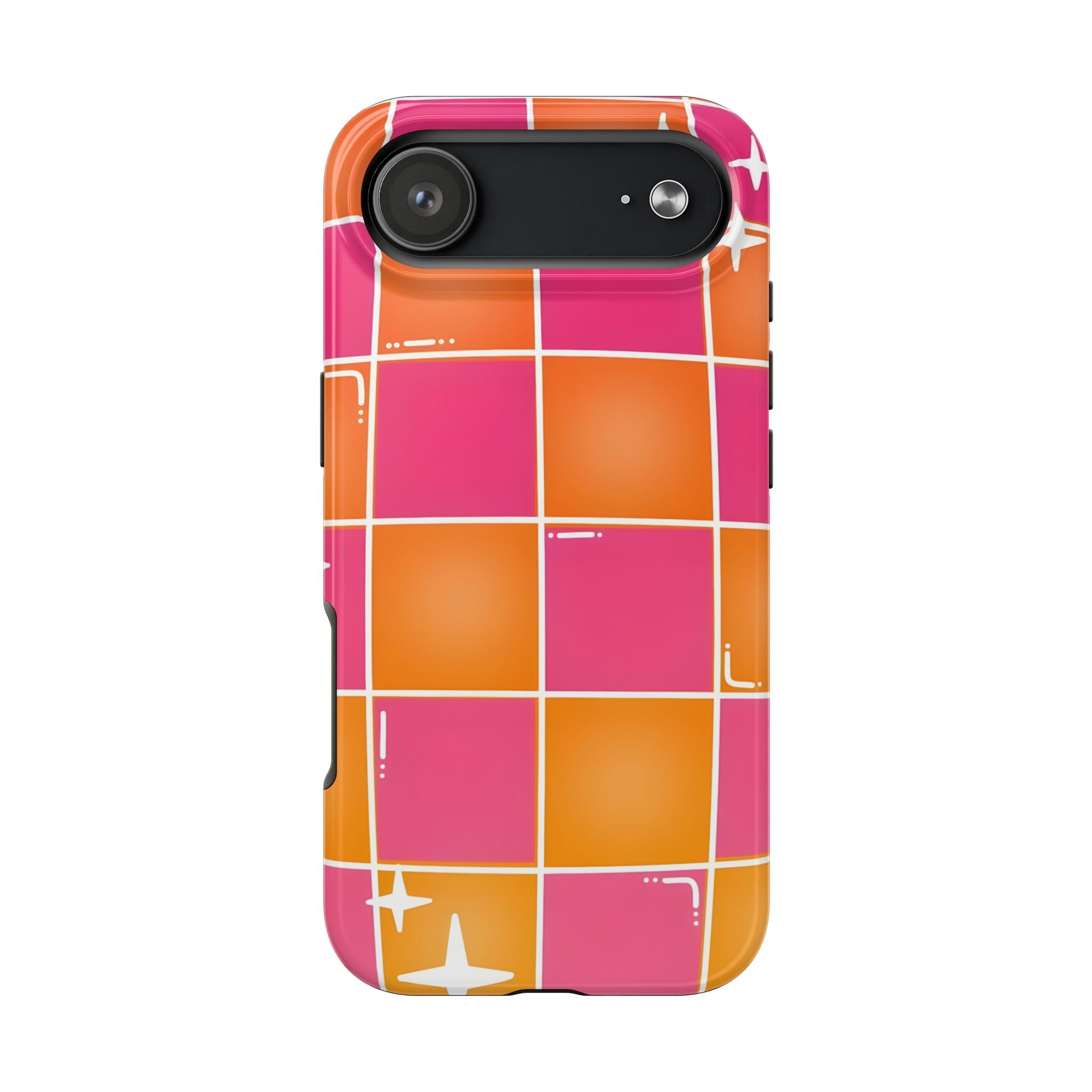 Pink & Orange Grid Tough Phone Case for iPhone and Samsung Galaxy Series