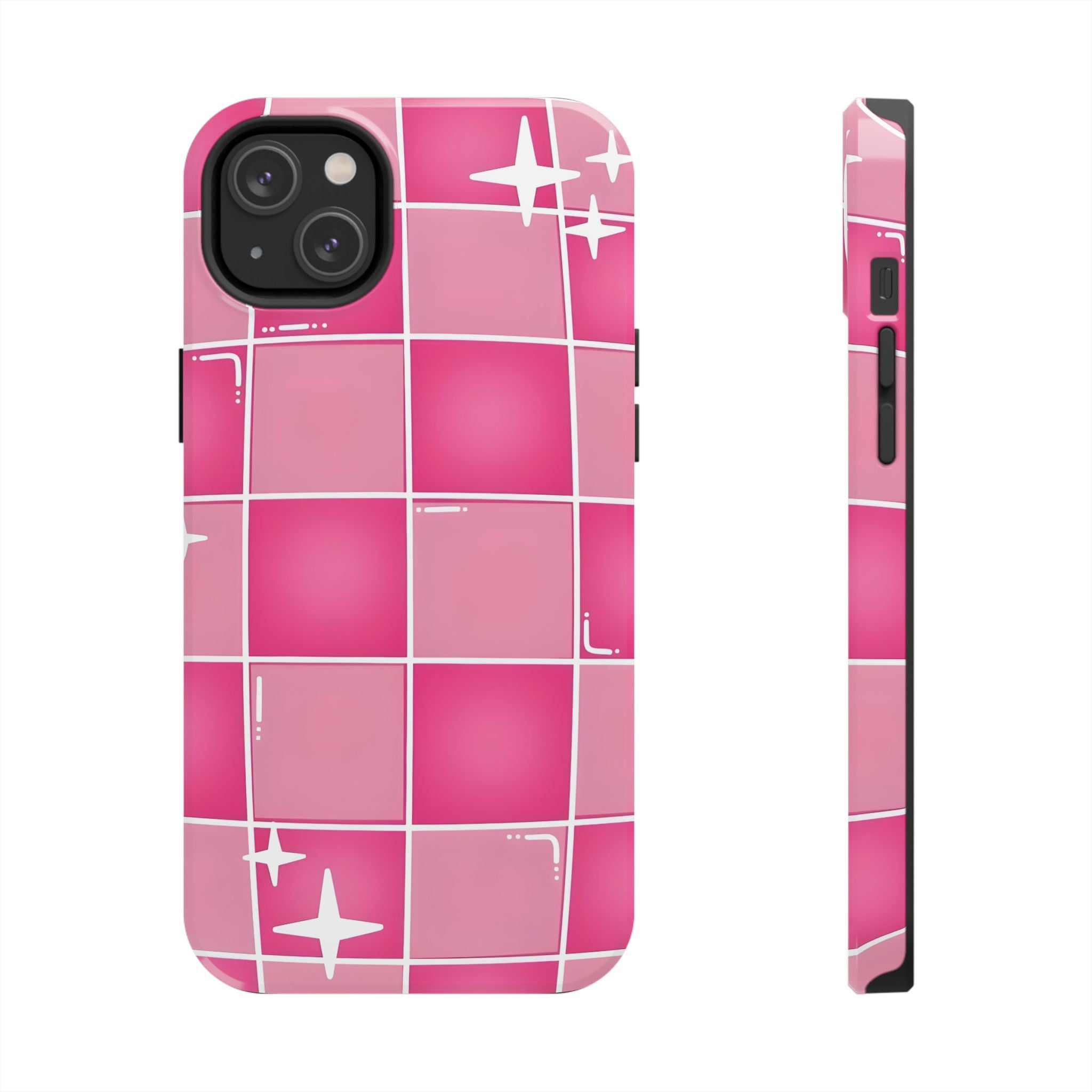 Pink Checkered Sparkle Tough Phone Case for iPhone and Samsung Galaxy Series