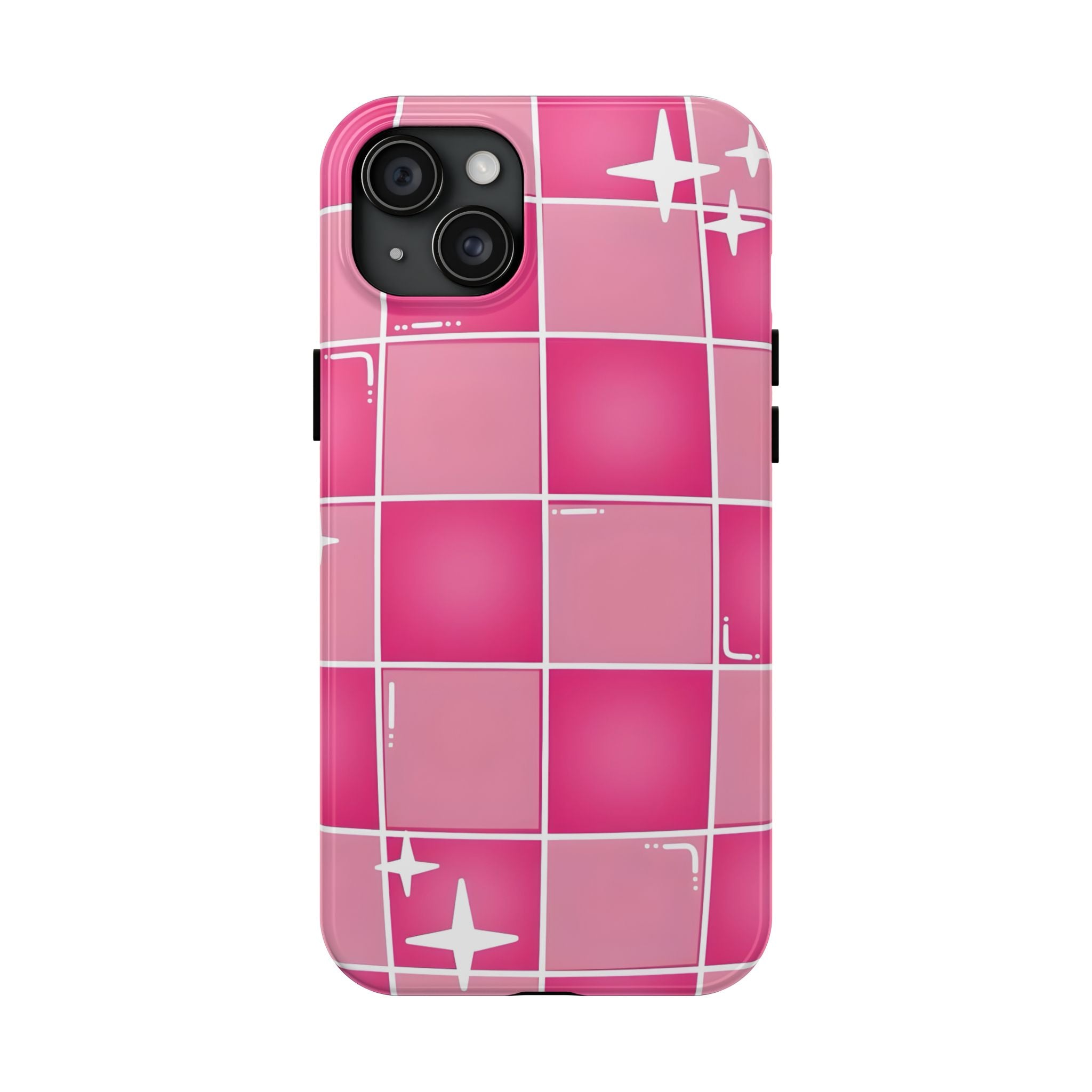 Pink Checkered Sparkle Tough Phone Case for iPhone and Samsung Galaxy Series