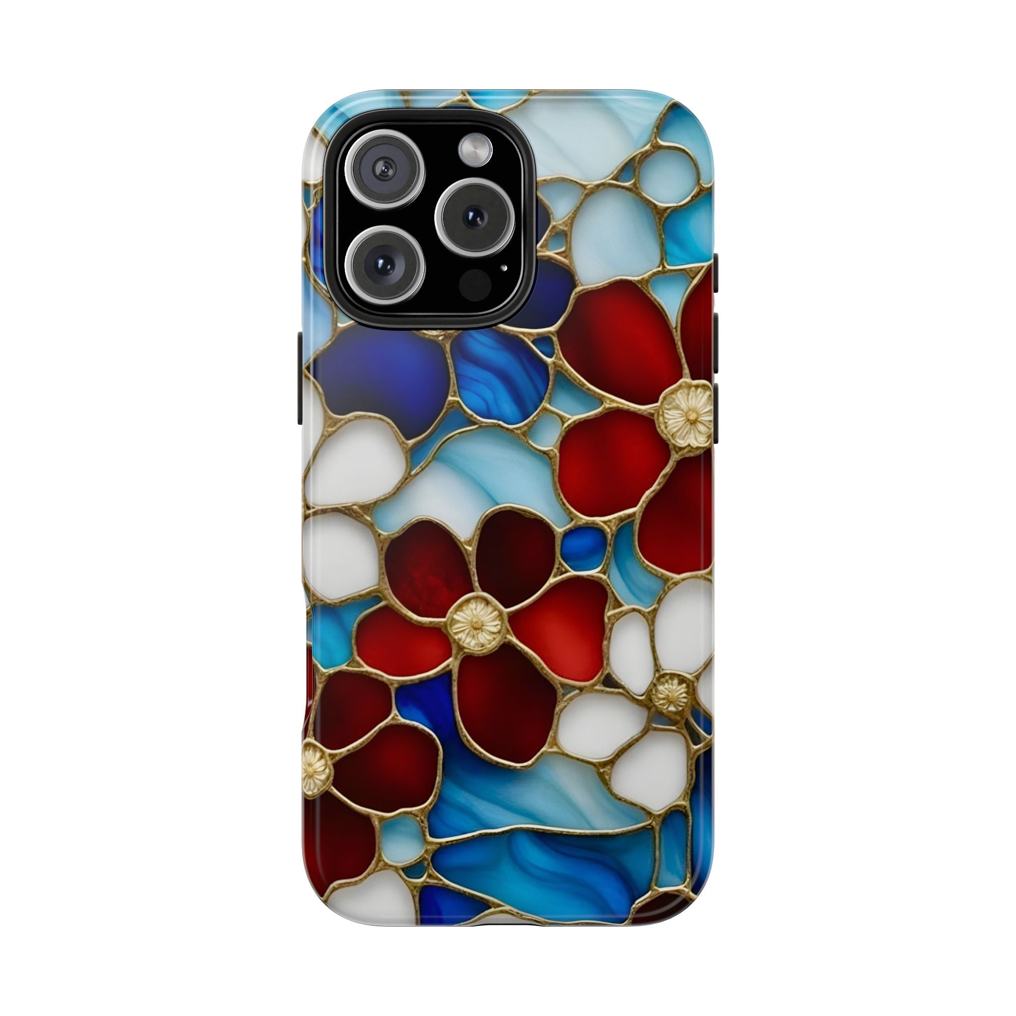 Red Floral Stained Glass Inspired Phone Case for iPhone and Samsung Galaxy Series