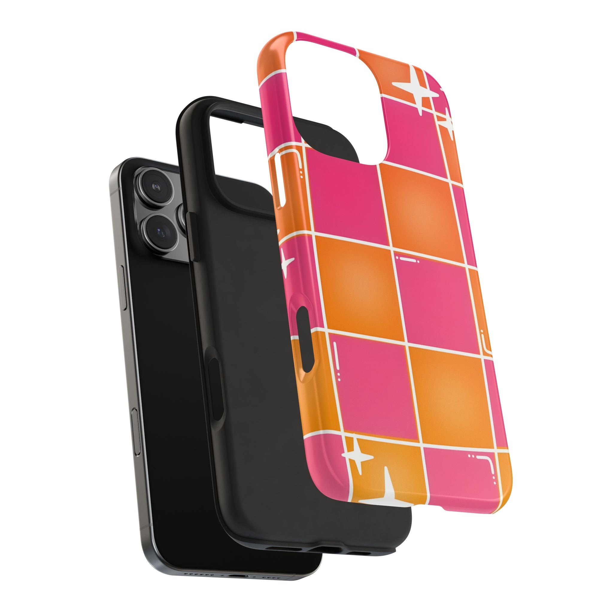 Pink & Orange Grid Tough Phone Case for iPhone and Samsung Galaxy Series