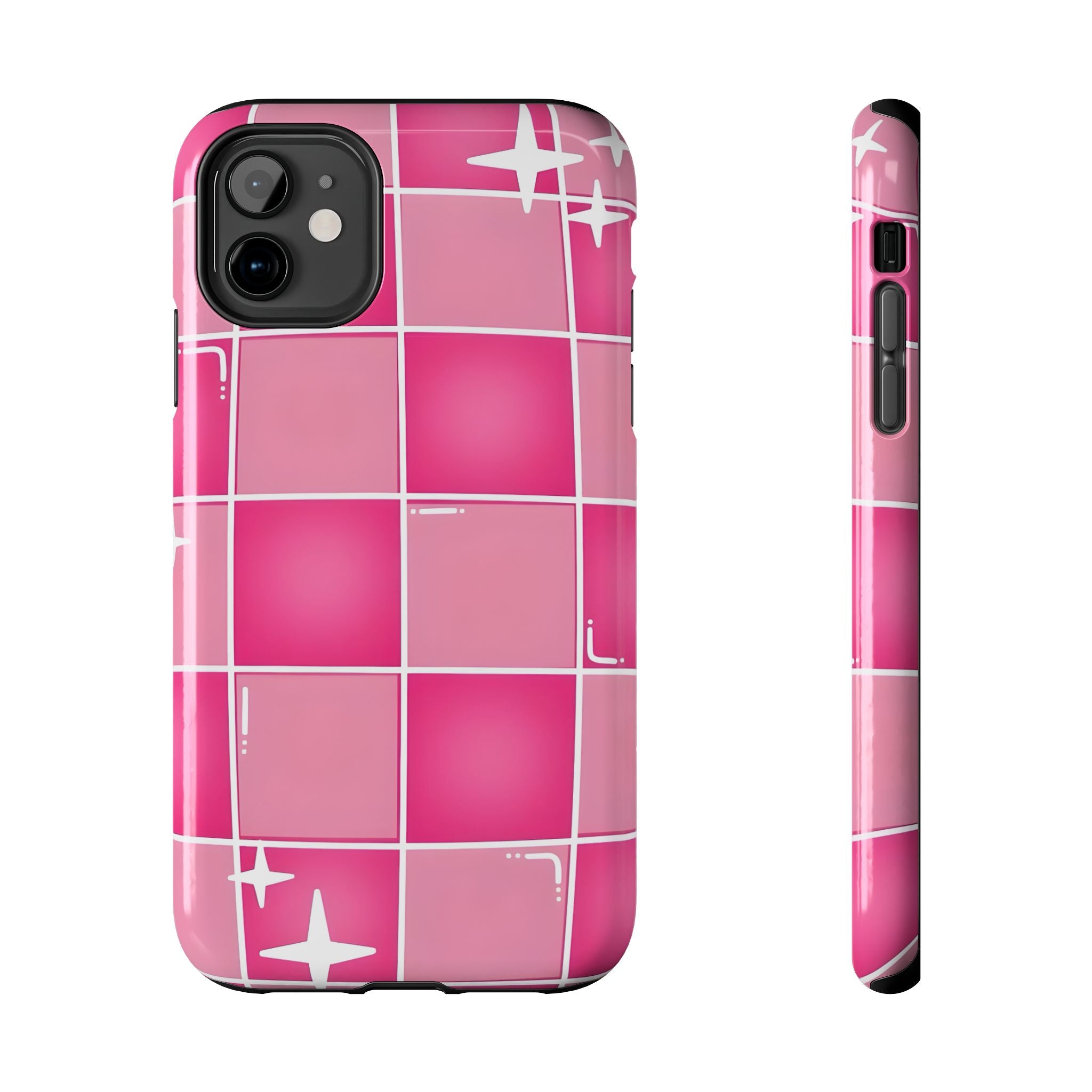Pink Checkered Sparkle Tough Phone Case for iPhone and Samsung Galaxy Series