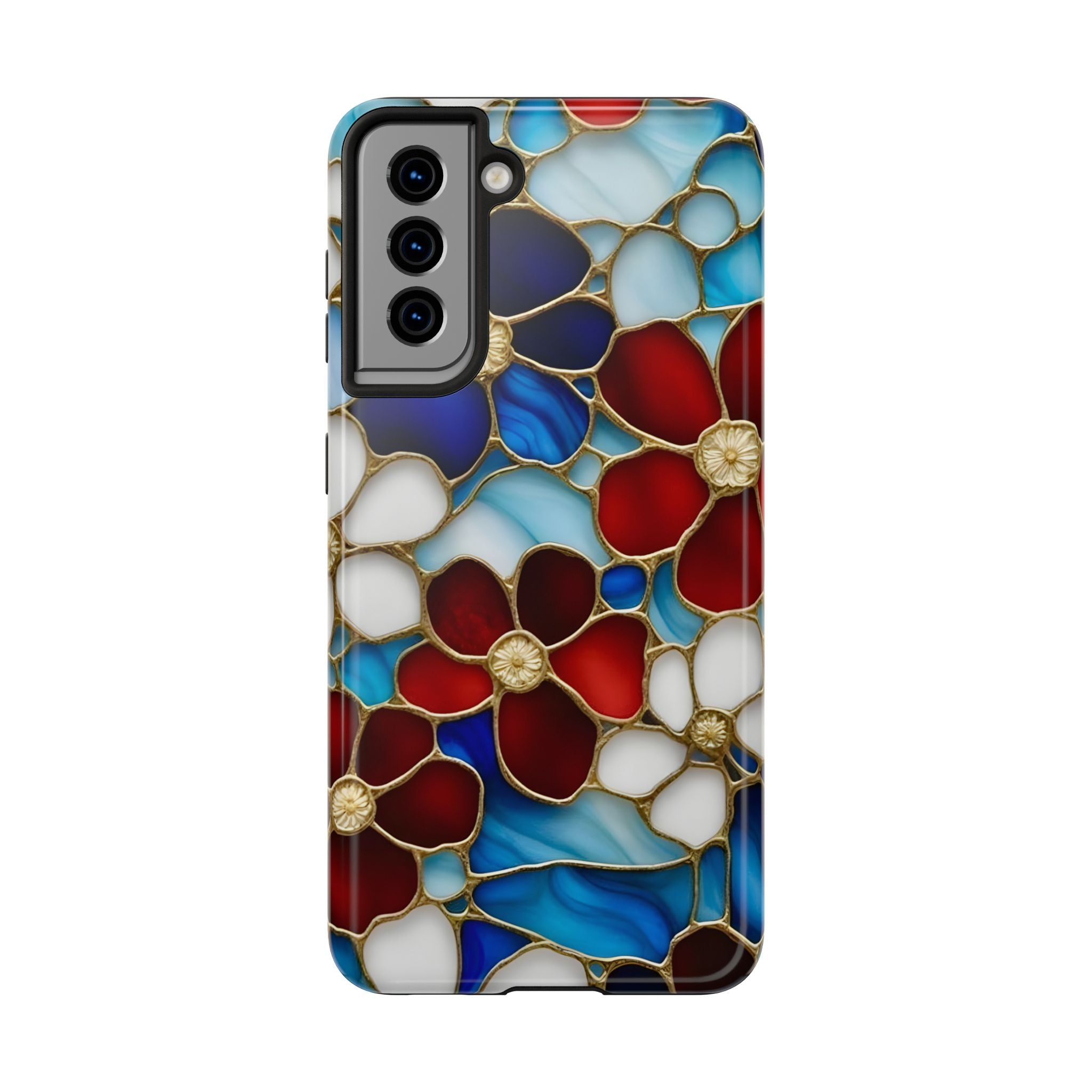 Red Floral Stained Glass Inspired Phone Case for iPhone and Samsung Galaxy Series