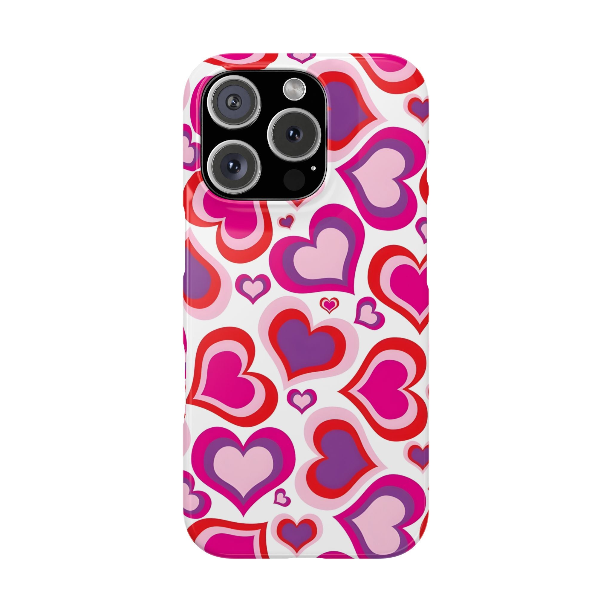 Pink Red Heart Pattern Slim Phone Case for iPhone