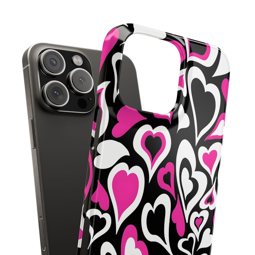 White Pink Heart Pattern Slim Phone Case for iPhone