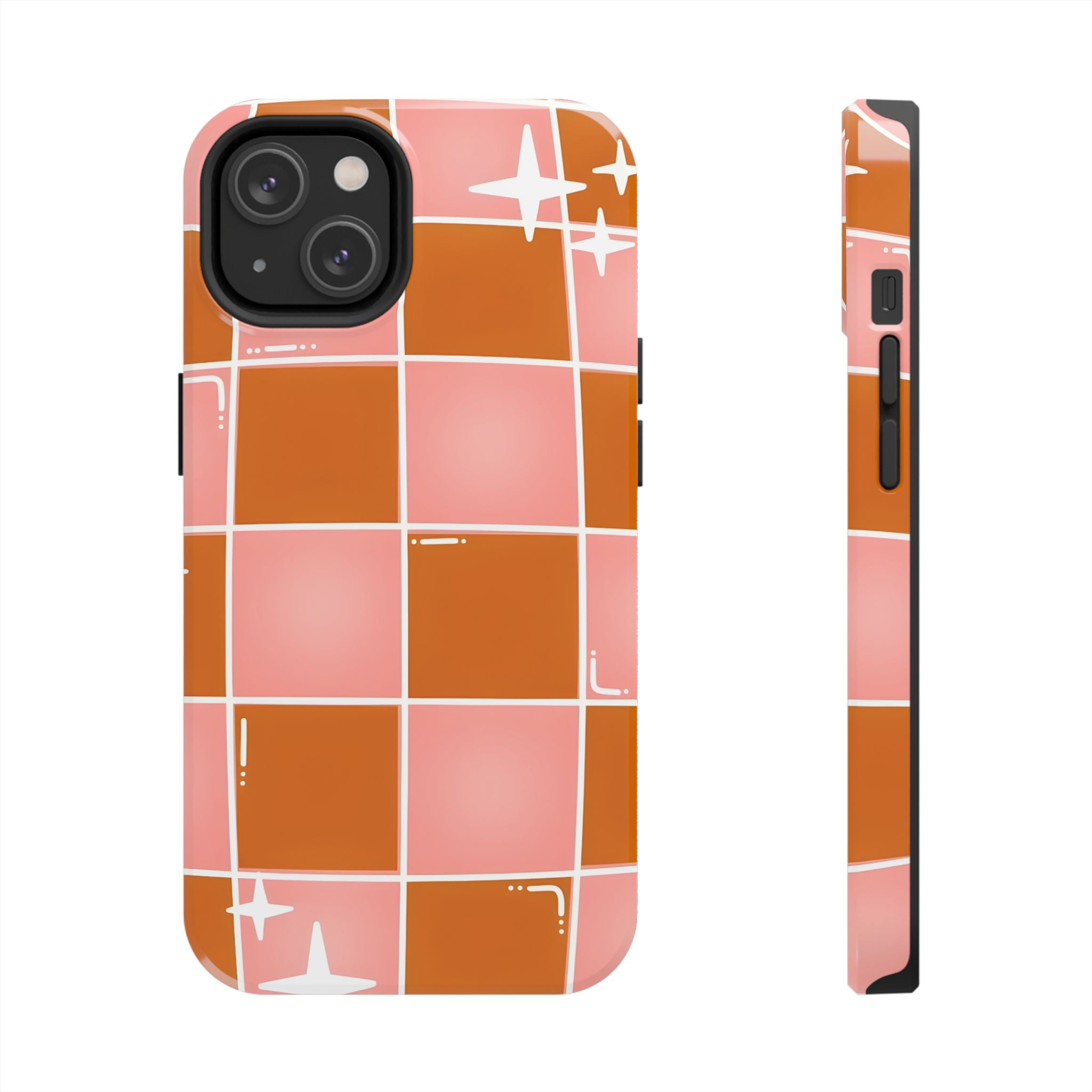 Pink & Terracotta Checkered Tough Phone Case for iPhone and Samsung Galaxy Series