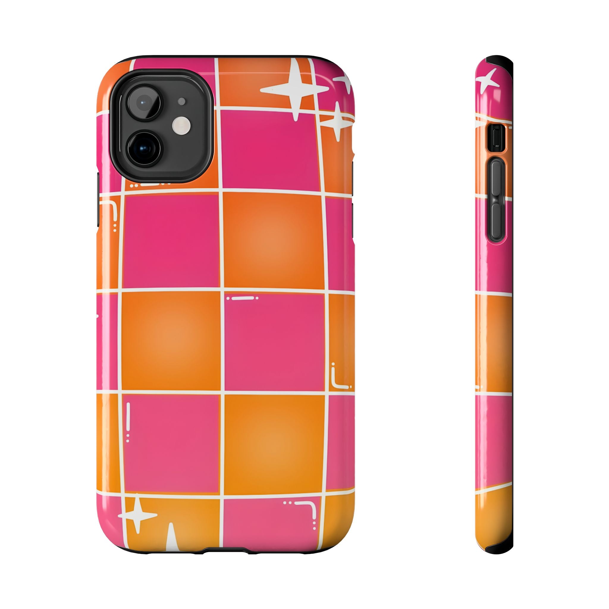Pink & Orange Grid Tough Phone Case for iPhone and Samsung Galaxy Series