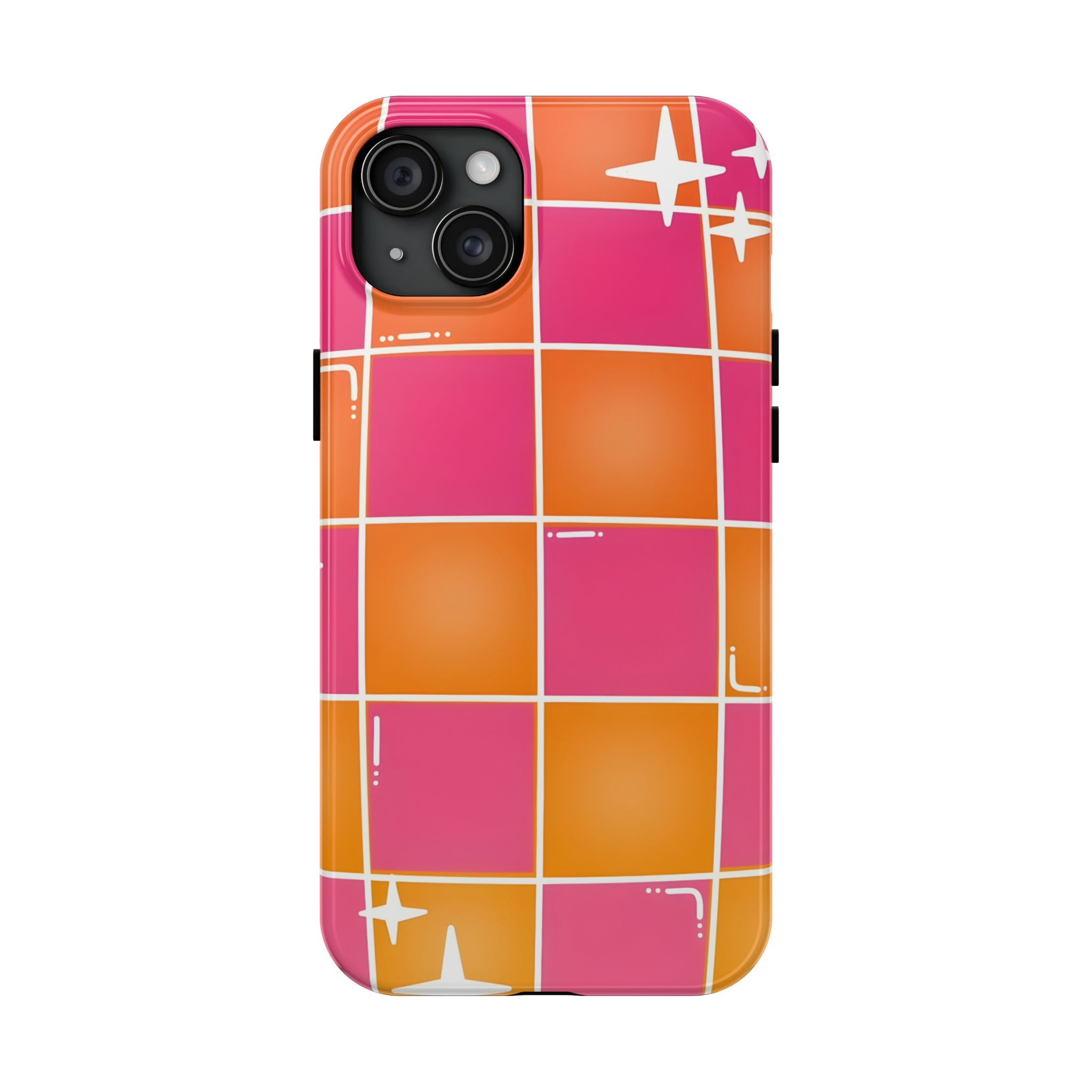 Pink & Orange Grid Tough Phone Case for iPhone and Samsung Galaxy Series