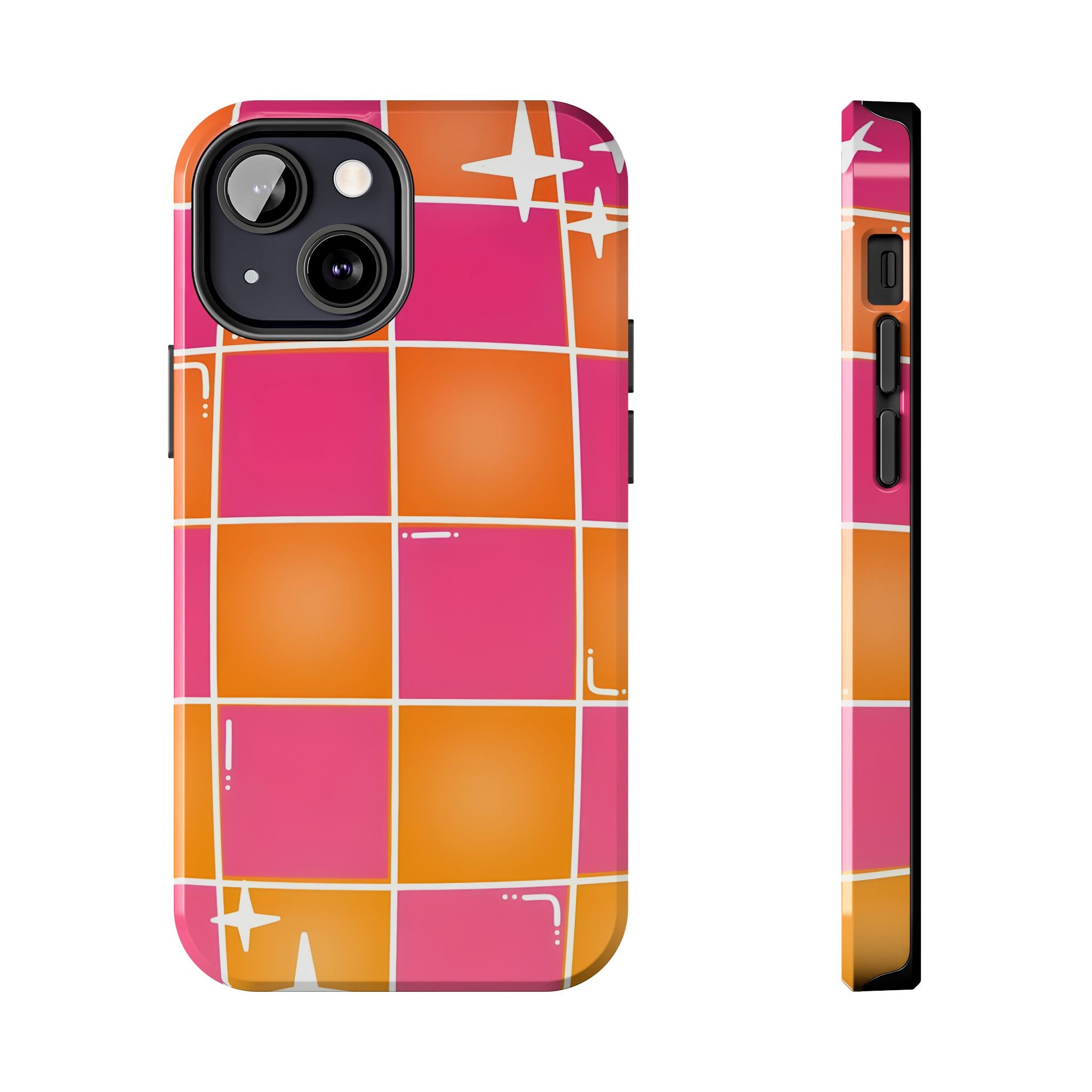 Pink & Orange Grid Tough Phone Case for iPhone and Samsung Galaxy Series