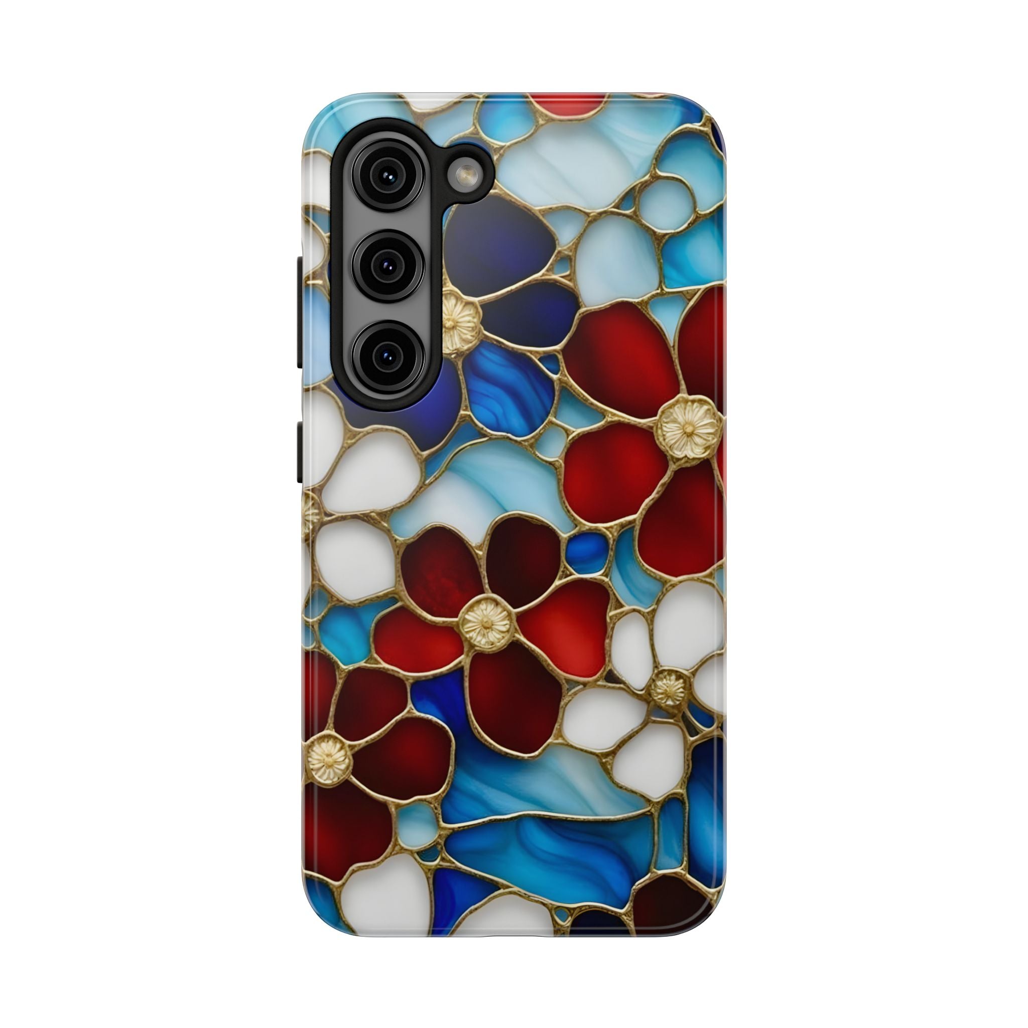 Red Floral Stained Glass Inspired Phone Case for iPhone and Samsung Galaxy Series