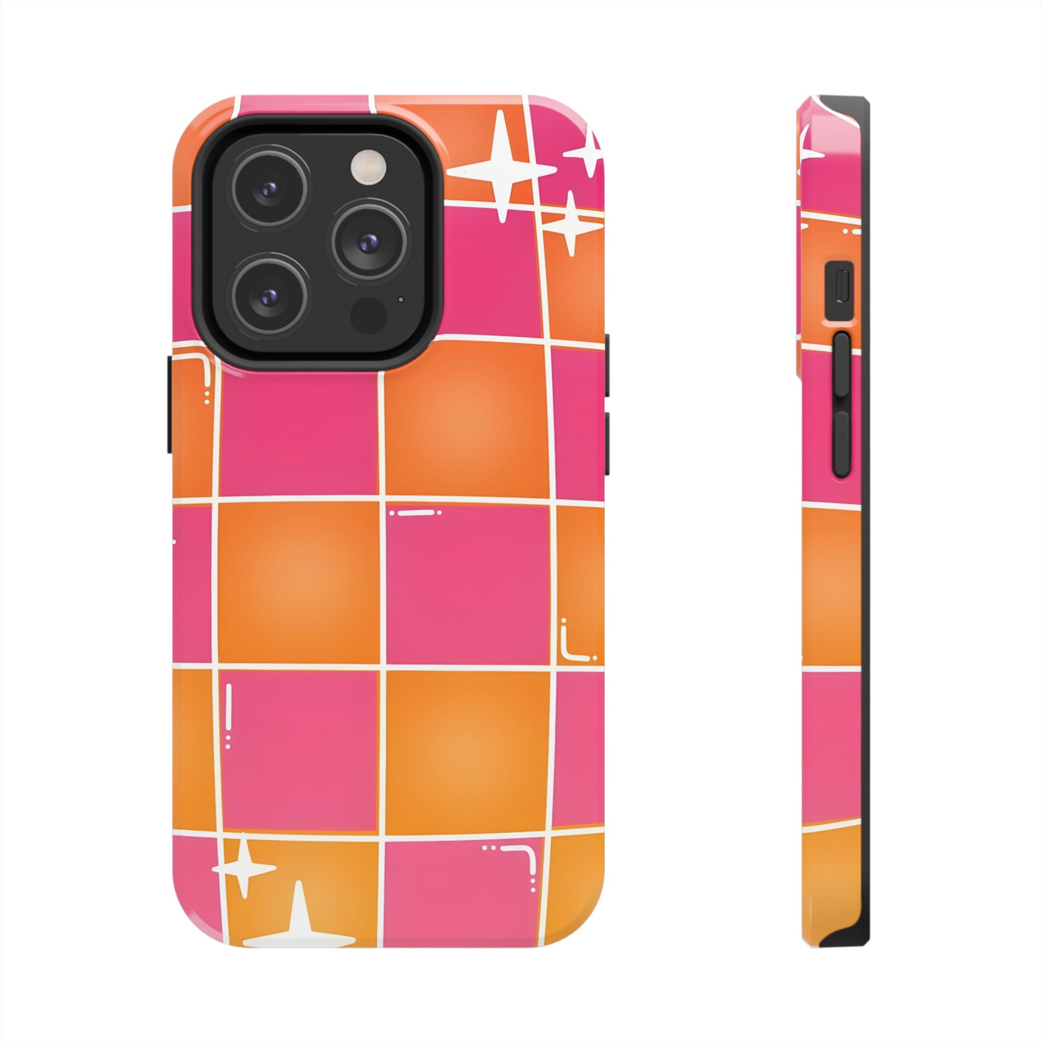 Pink & Orange Grid Tough Phone Case for iPhone and Samsung Galaxy Series