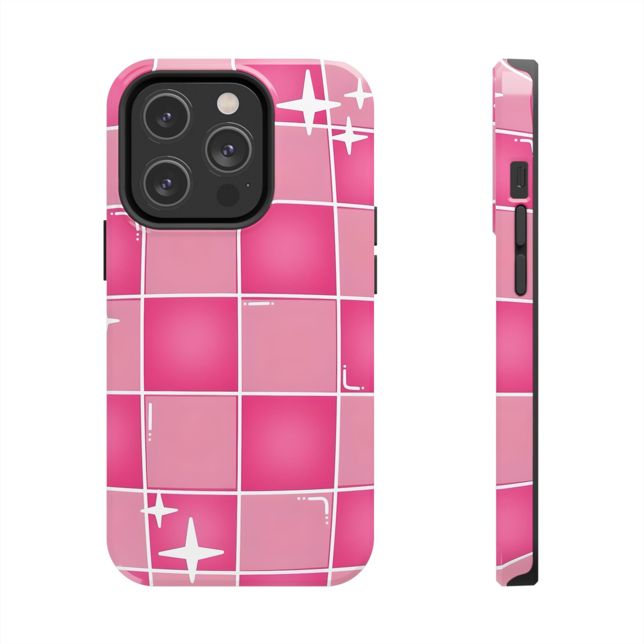 Pink Checkered Sparkle Tough Phone Case for iPhone and Samsung Galaxy Series