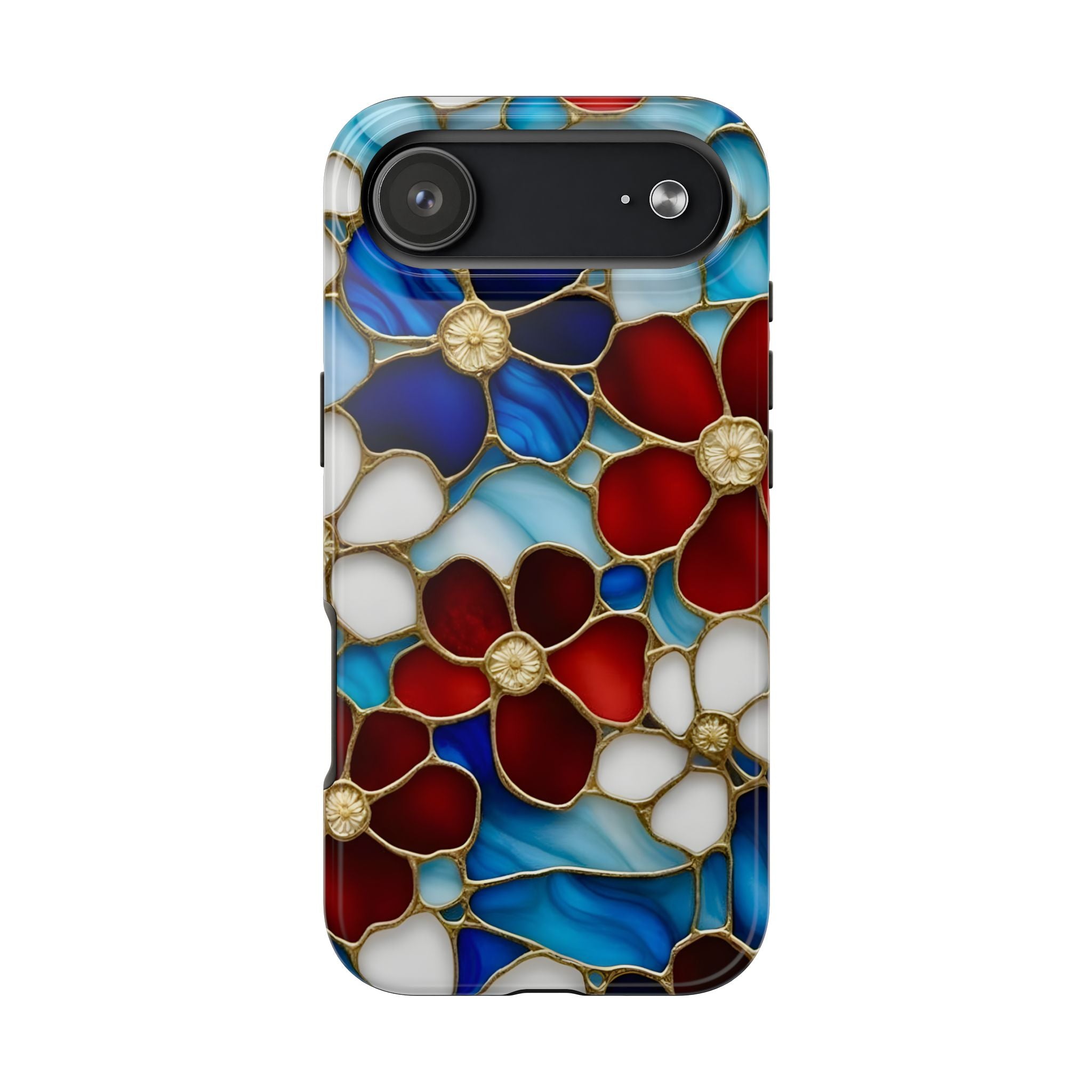 Red Floral Stained Glass Inspired Phone Case for iPhone and Samsung Galaxy Series