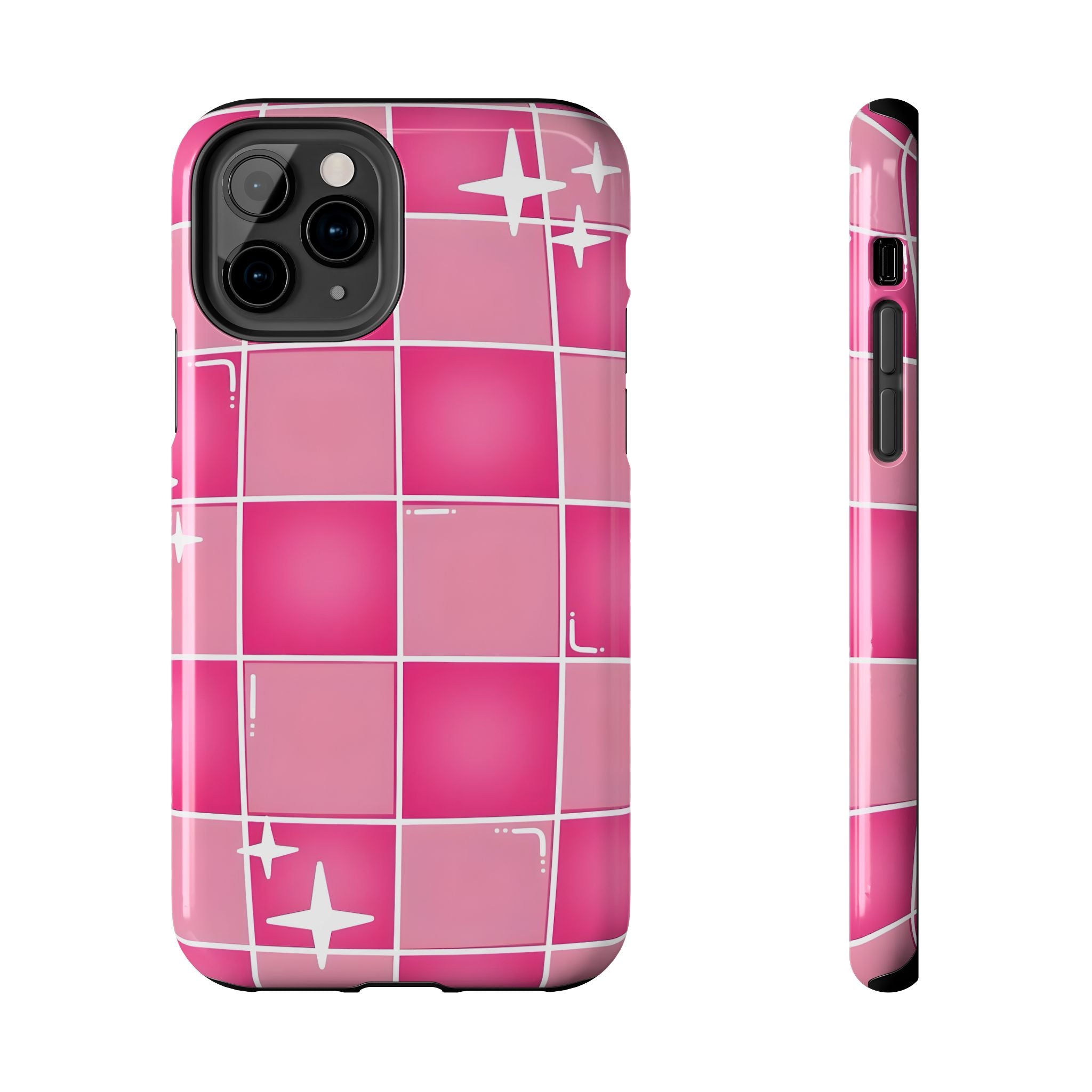 Pink Checkered Sparkle Tough Phone Case for iPhone and Samsung Galaxy Series